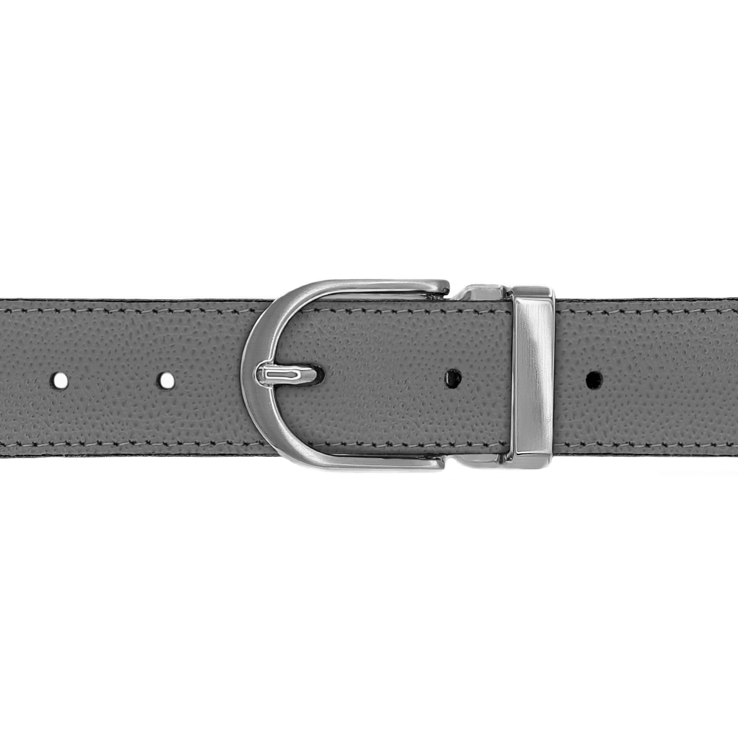 Ceinture 30 mm cuir grainé gris boucle Roma mate