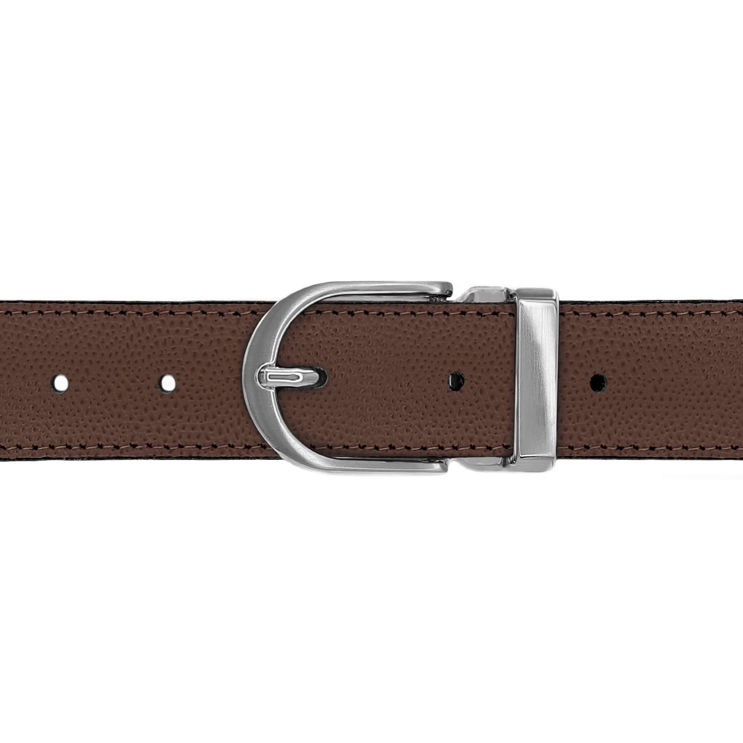 Ceinture 30 mm cuir grainé marron boucle Roma mate