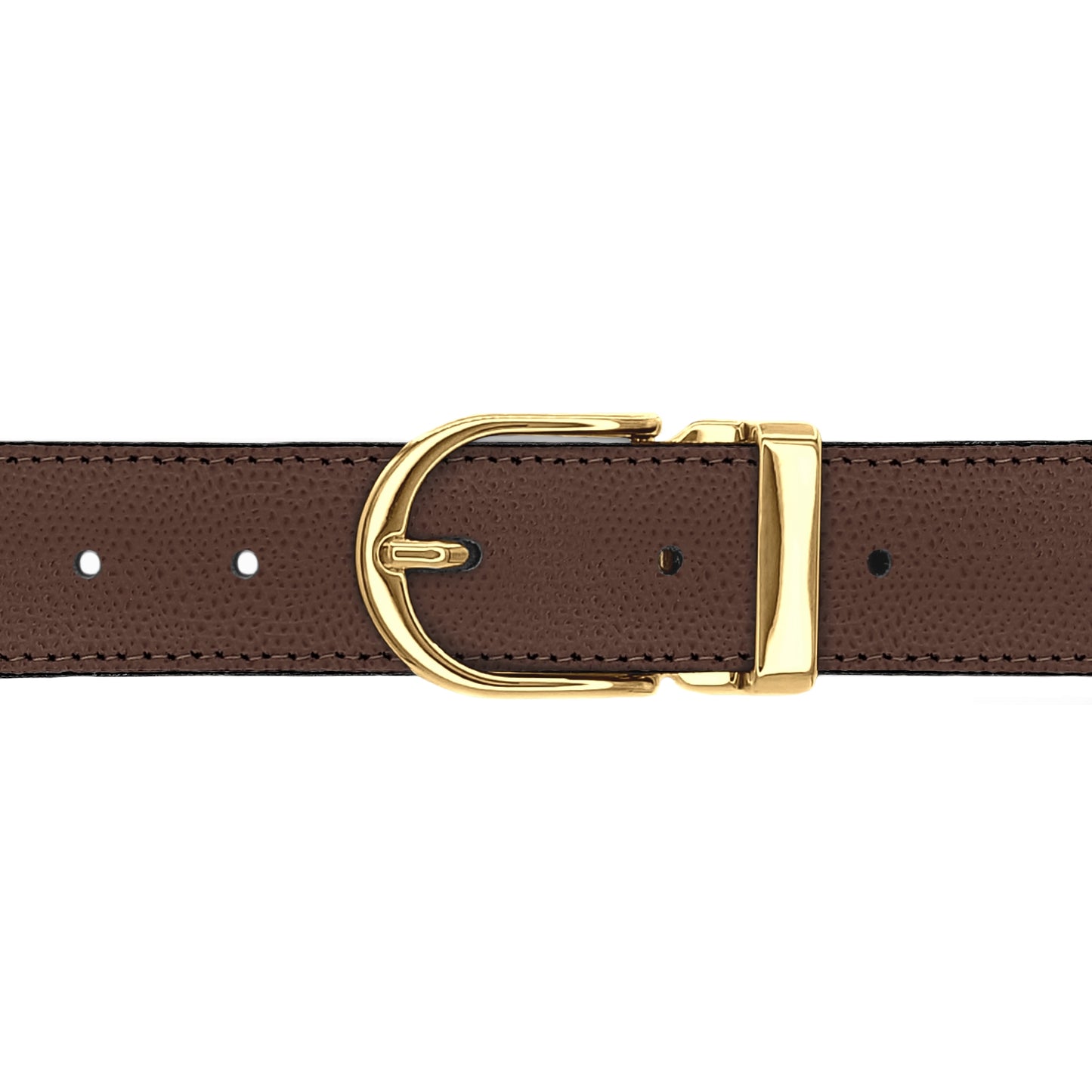 Ceinture 30 mm cuir grainé marron boucle Roma or