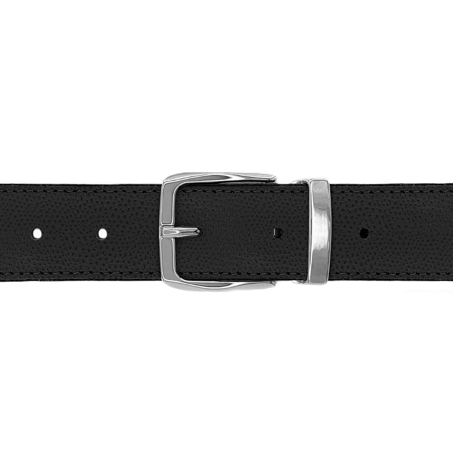 Ceinture 30 mm cuir grainé noir boucle Côme argent