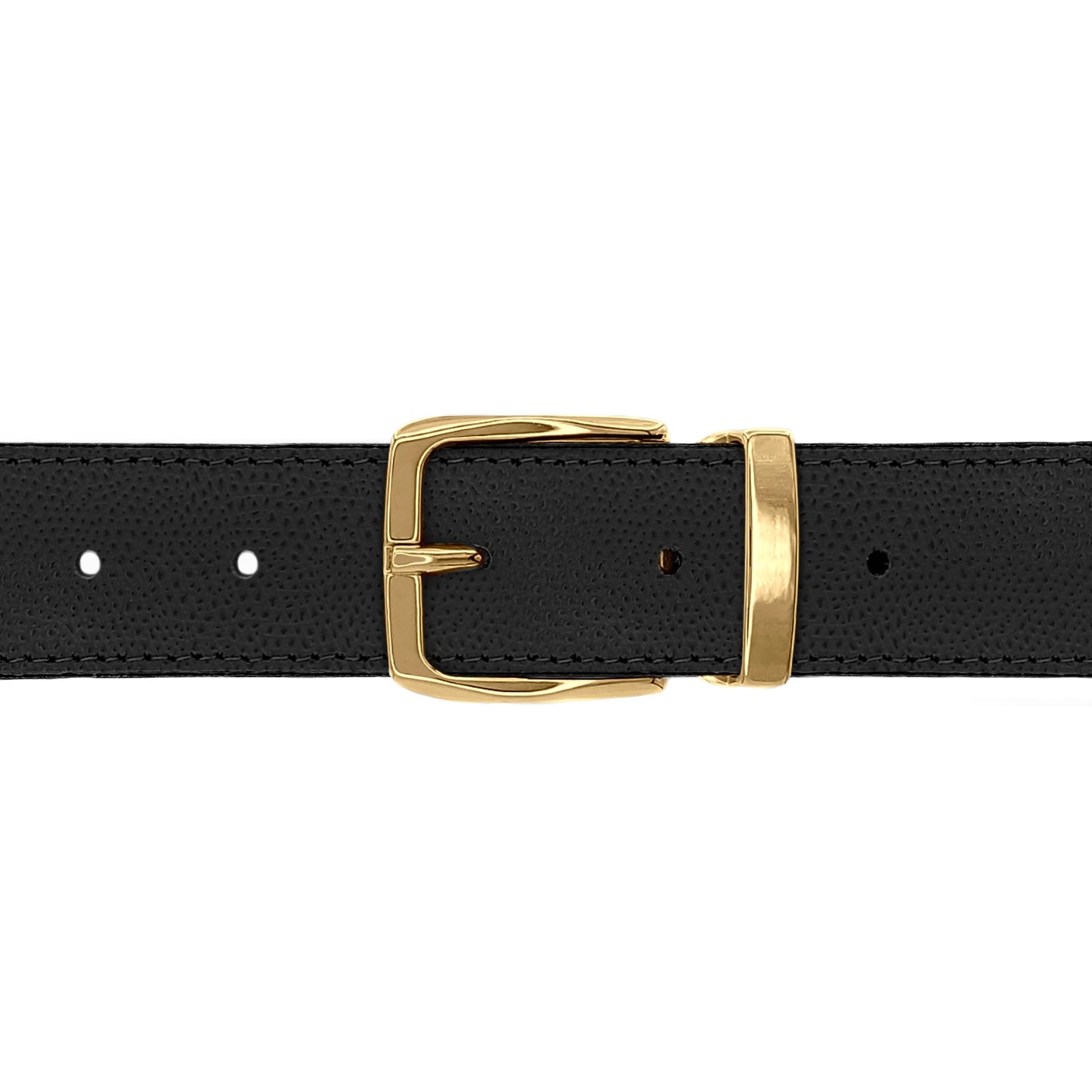 Ceinture 30 mm cuir grainé noir boucle Côme or