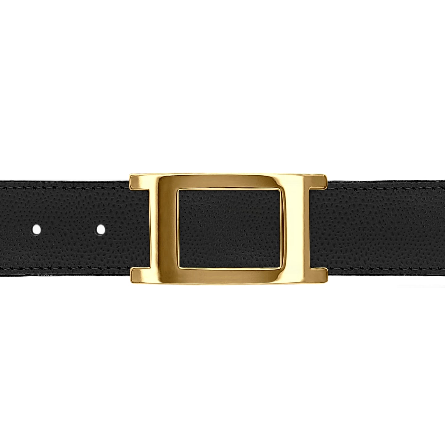 Ceinture 30 mm cuir grainé noir boucle Portofino or