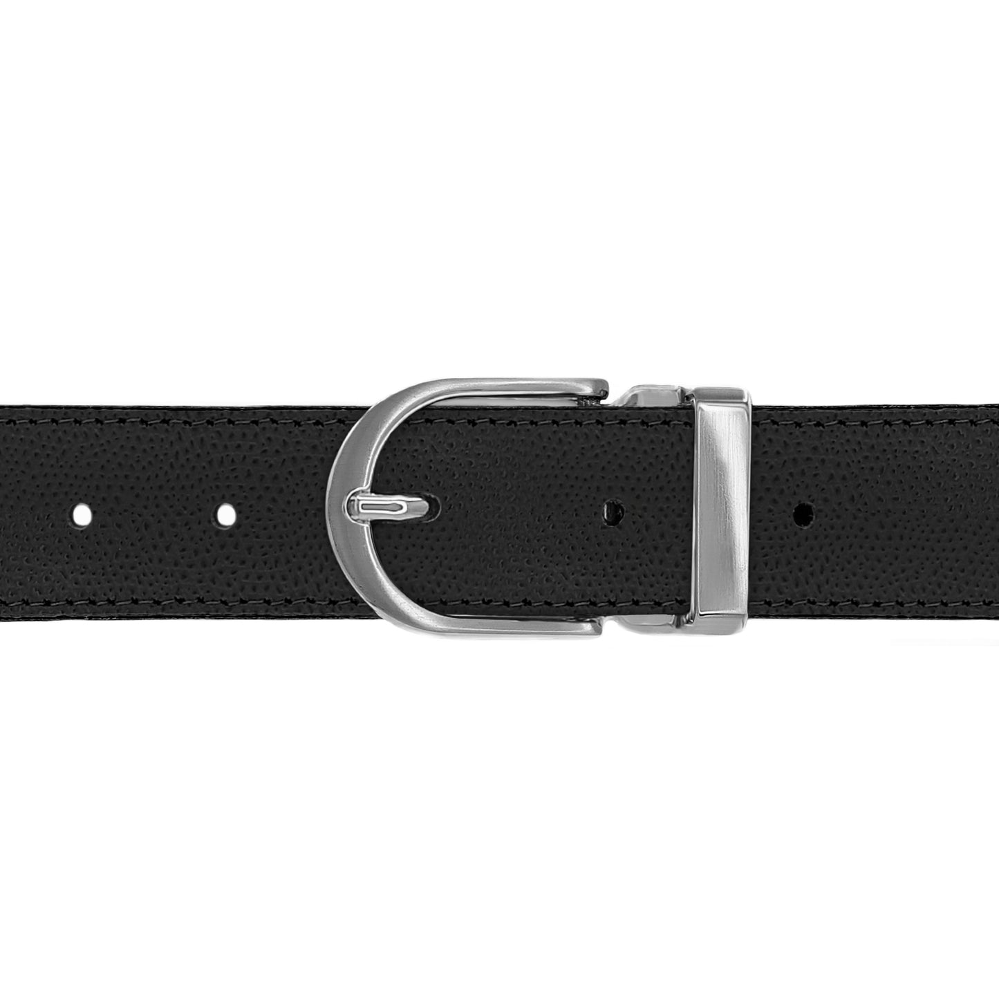 Ceinture 30 mm cuir grainé noir boucle Roma mate