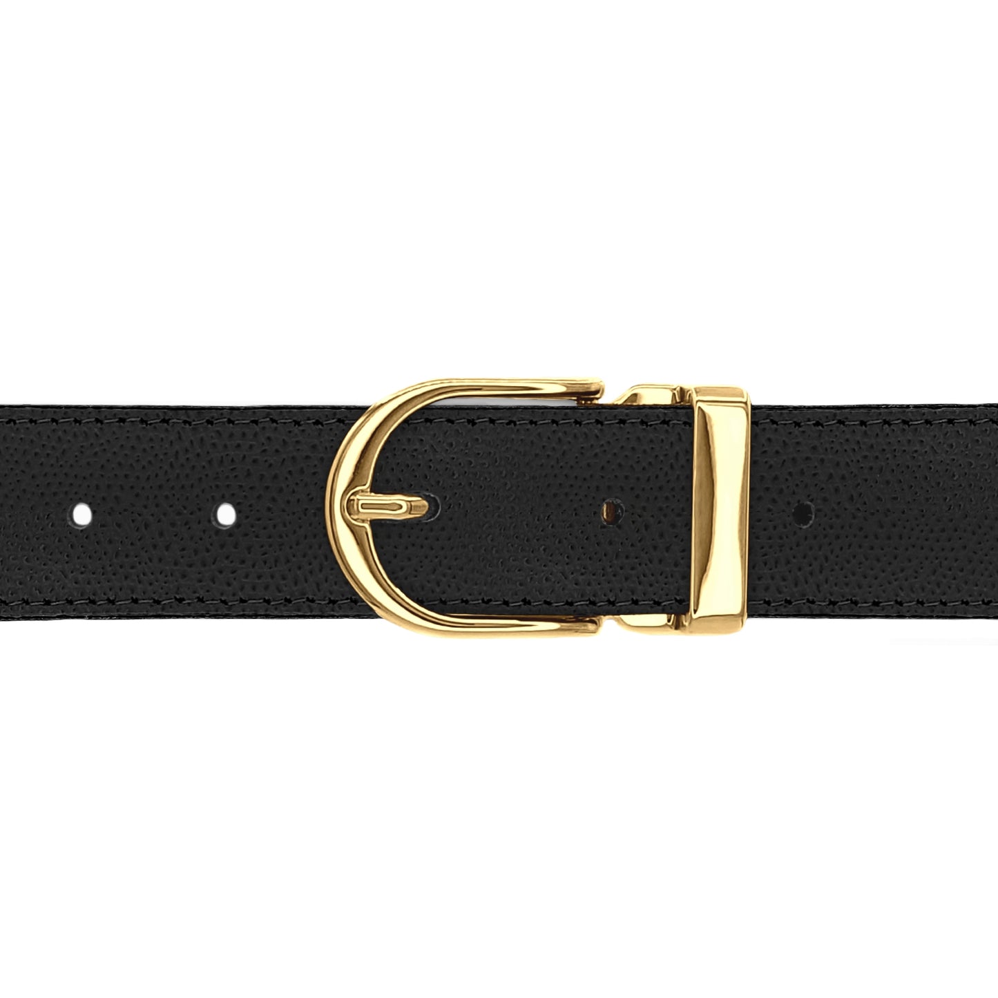 Ceinture 30 mm cuir grainé noir boucle Roma or