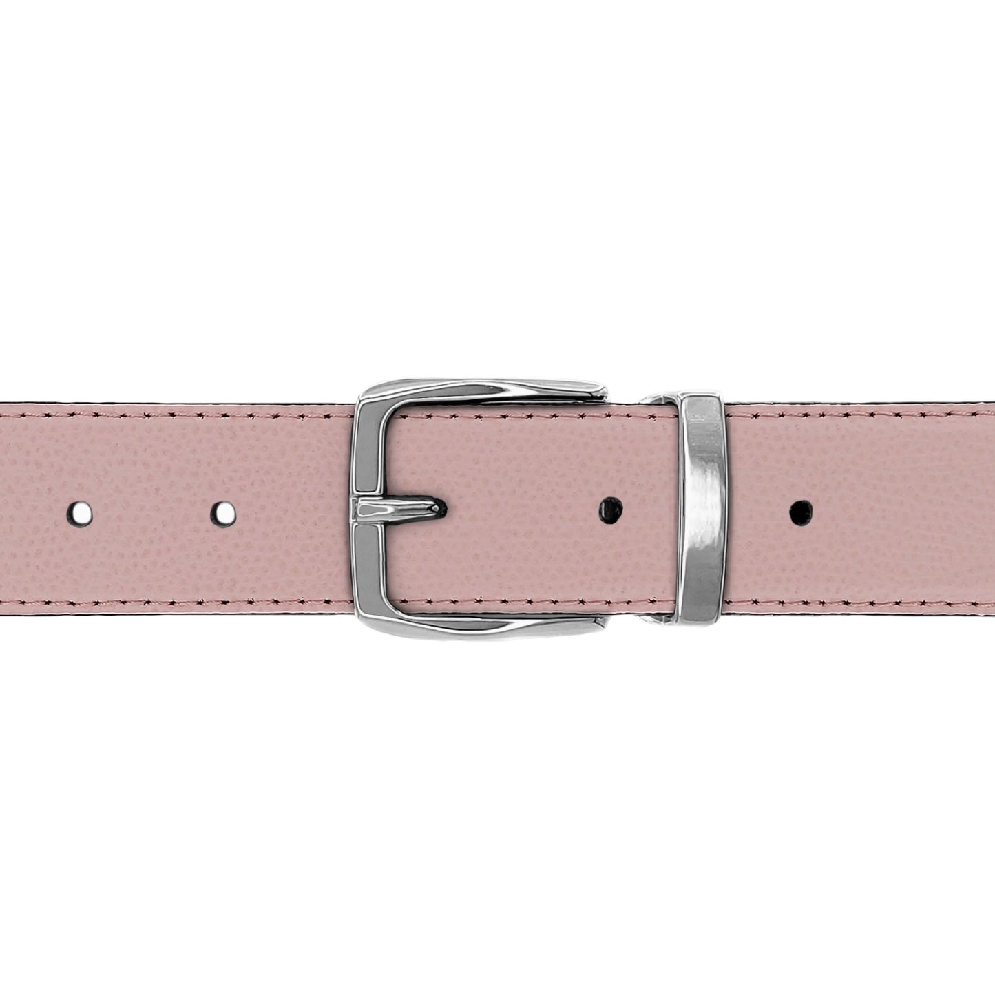 Ceinture 30 mm cuir grainé rose clair boucle Côme argent