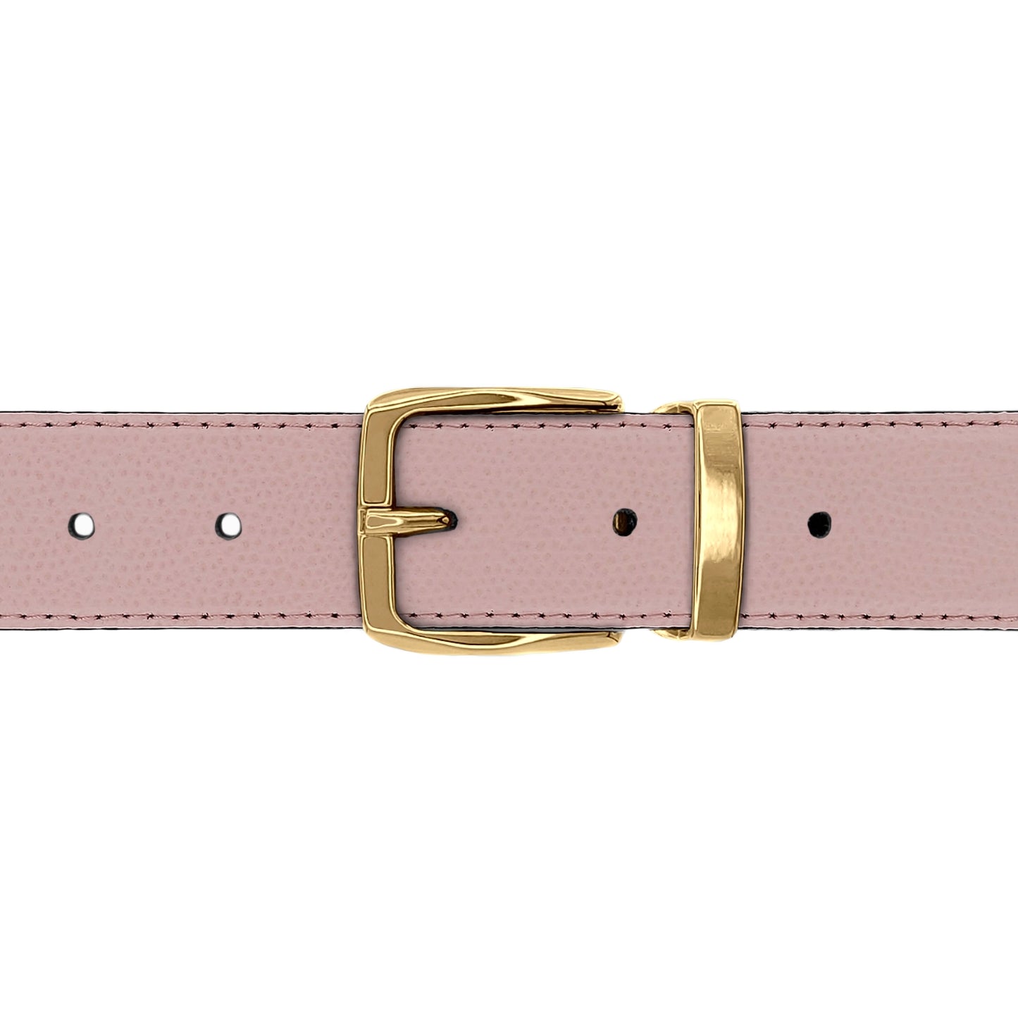 Ceinture 30 mm cuir grainé rose clair boucle Côme or