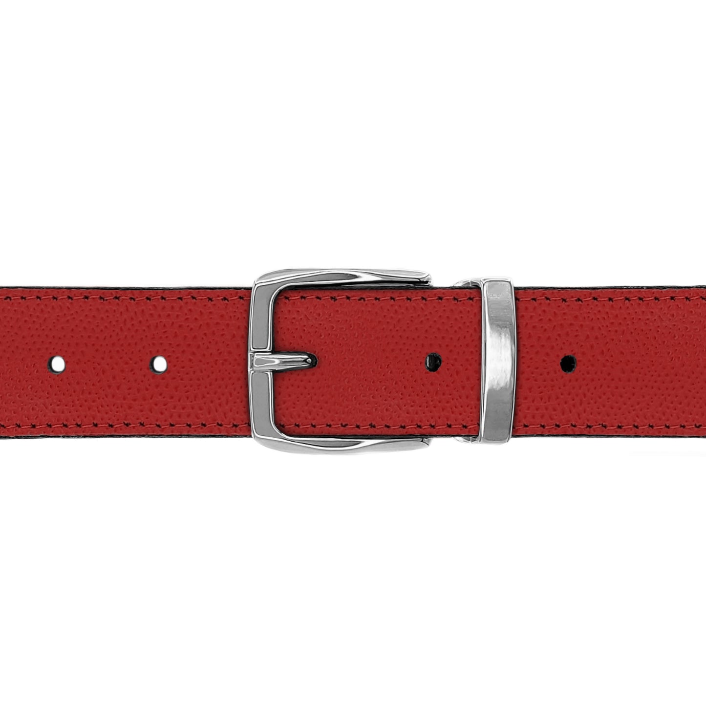 Ceinture 30 mm cuir grainé rouge boucle Côme argent