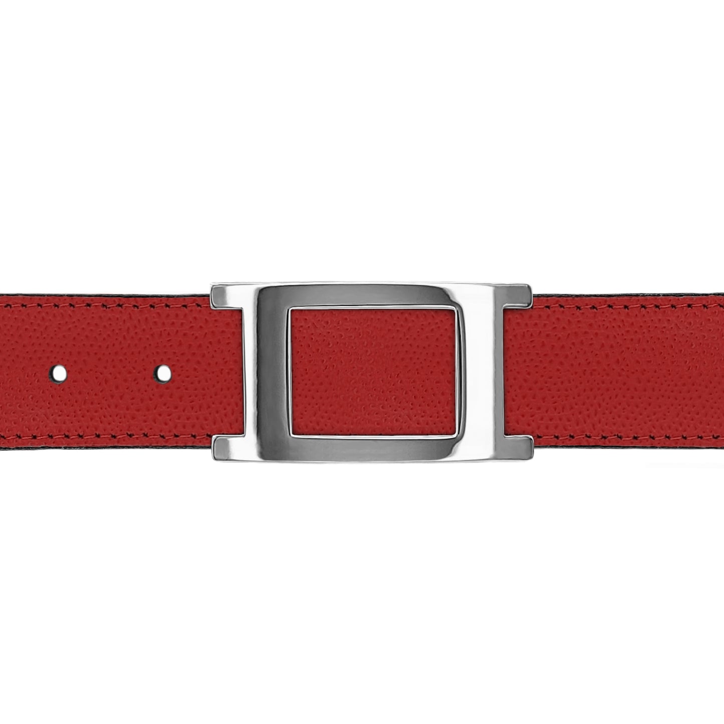 Ceinture 30 mm cuir grainé rouge boucle Portofino argent