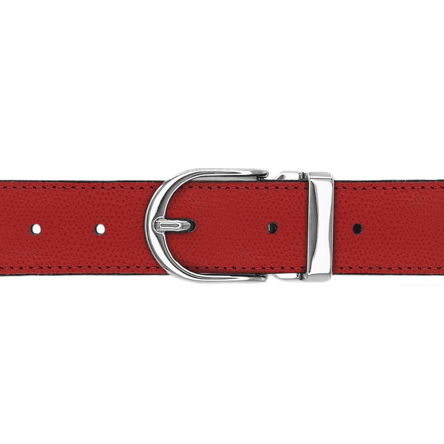 Ceinture 30 mm cuir grainé rouge boucle Roma argent
