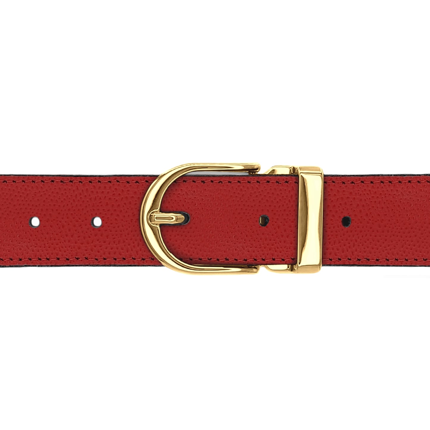 Ceinture 30 mm cuir grainé rouge boucle Roma or