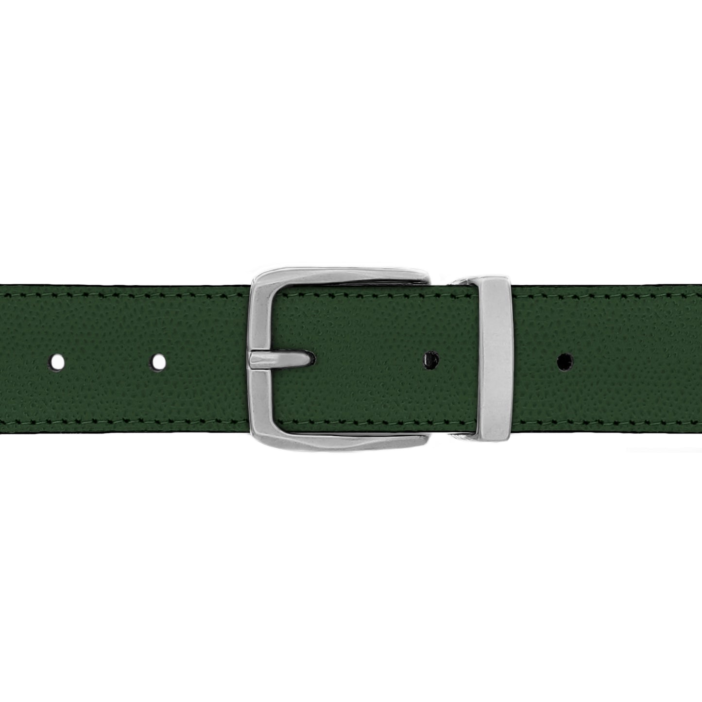 Ceinture 30 mm cuir grainé vert bouteille boucle Côme mate