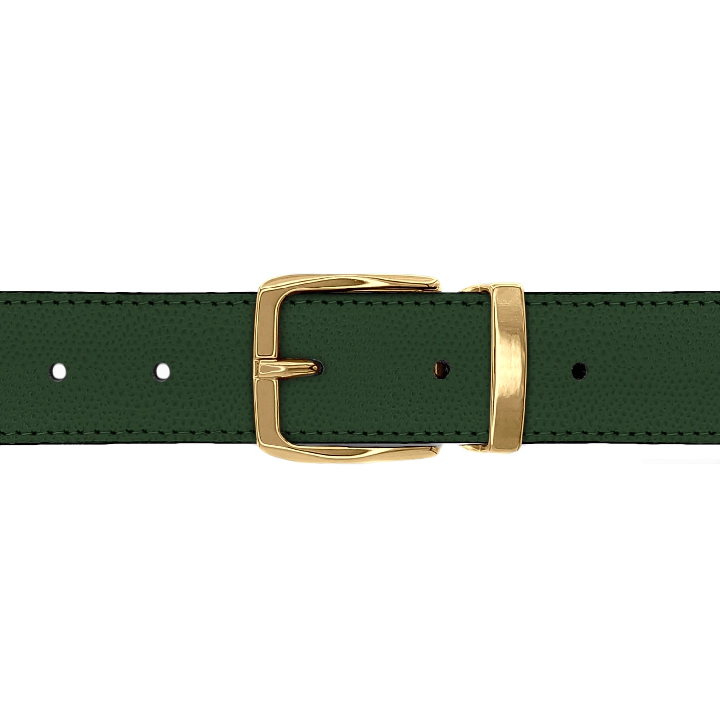 Ceinture 30 mm cuir grainé vert bouteille boucle Côme or