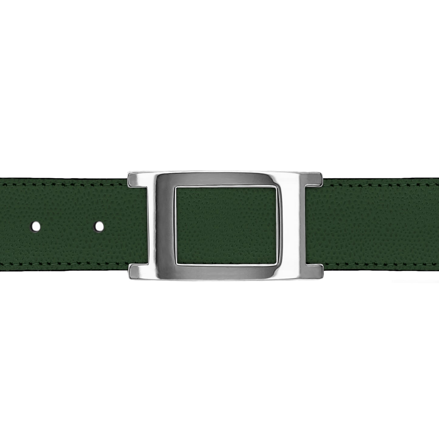 Ceinture 30 mm cuir grainé vert bouteille boucle Portofino argent
