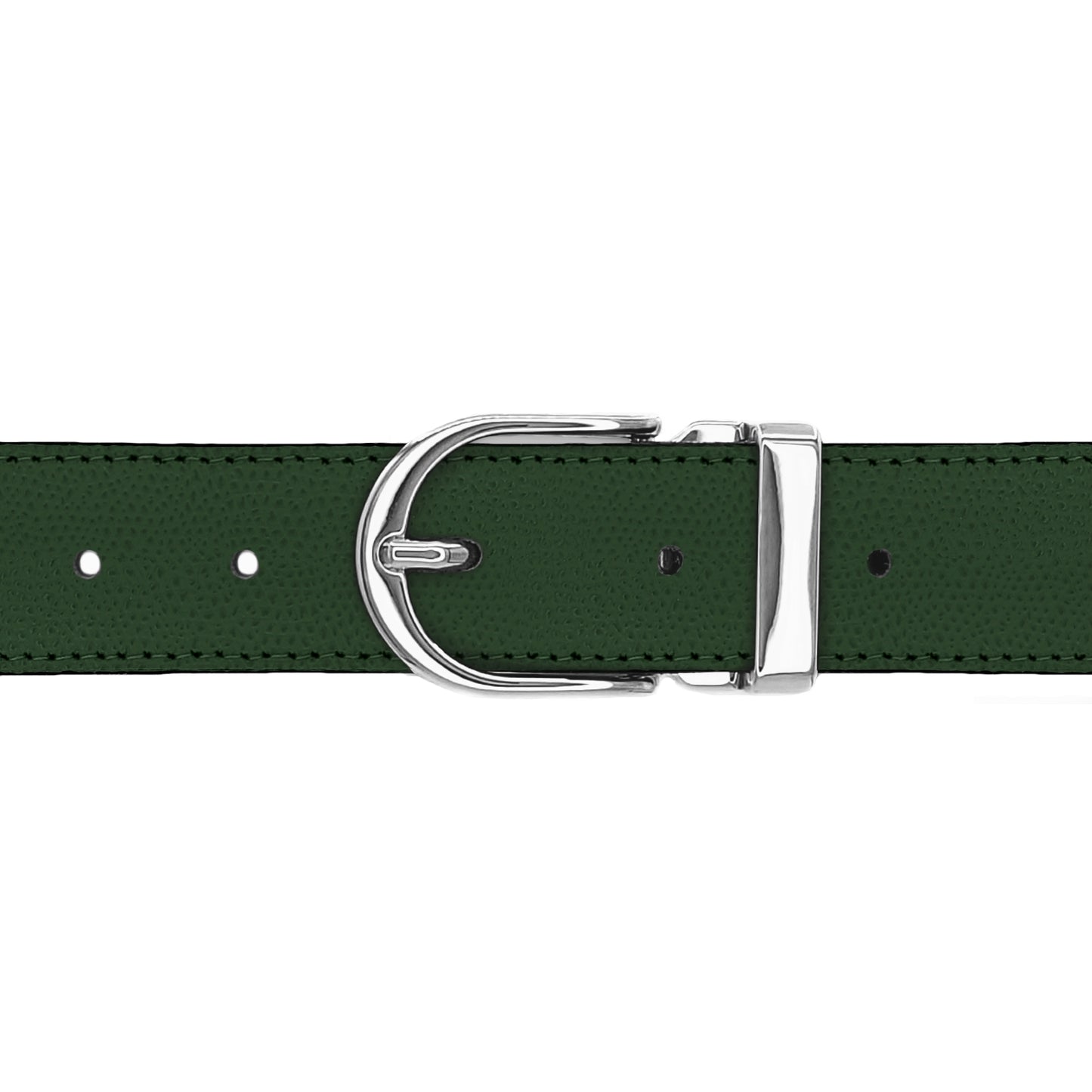 Ceinture 30 mm cuir grainé vert bouteille boucle Roma argent