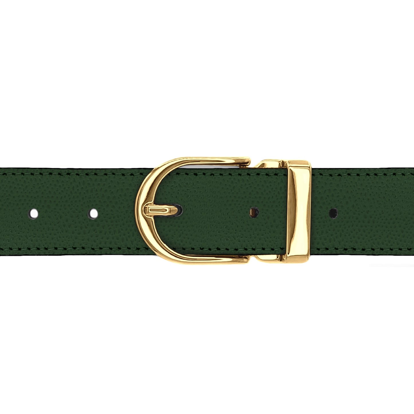 Ceinture 30 mm cuir grainé vert bouteille boucle Roma or