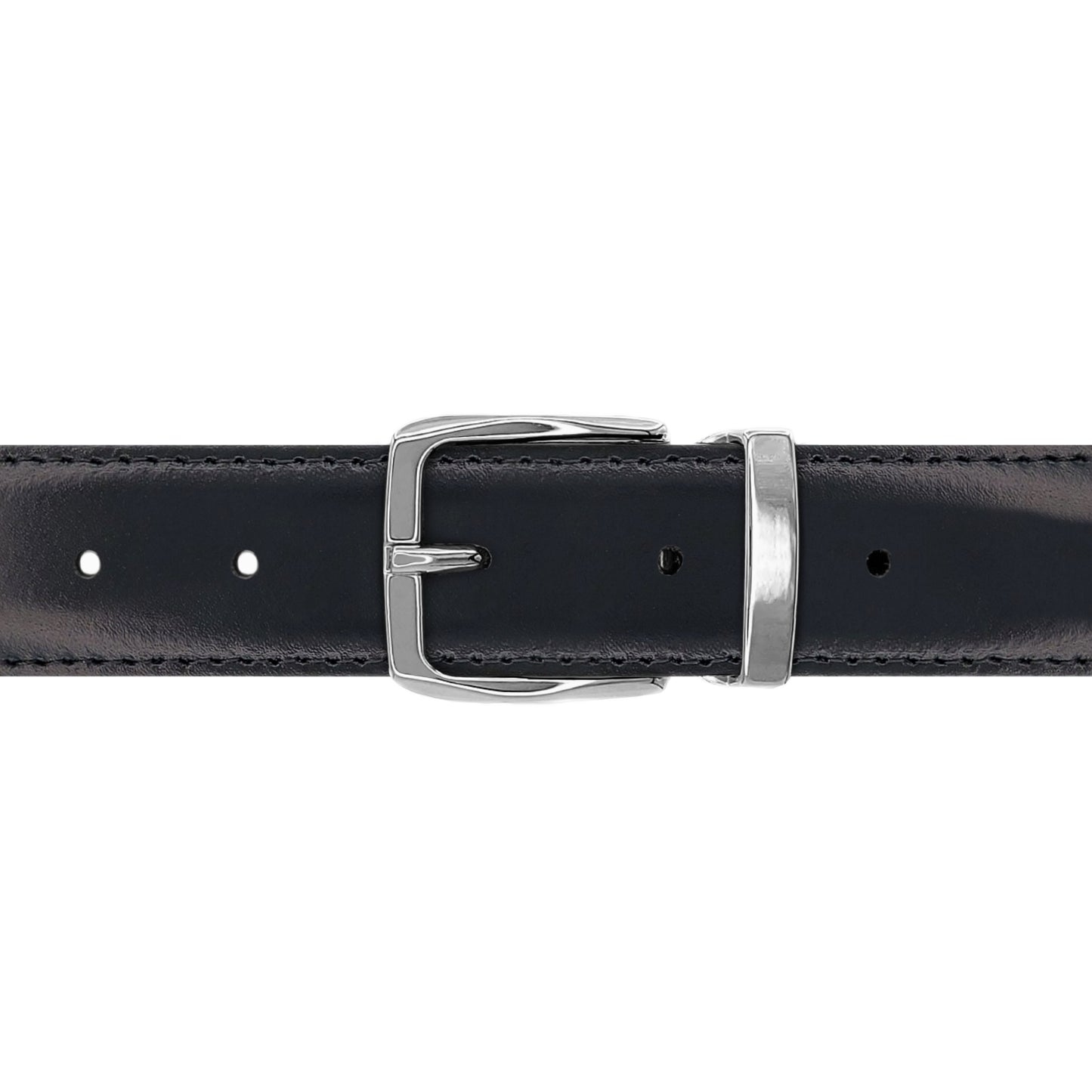 Ceinture 30 mm cuir lisse noir boucle Côme argent