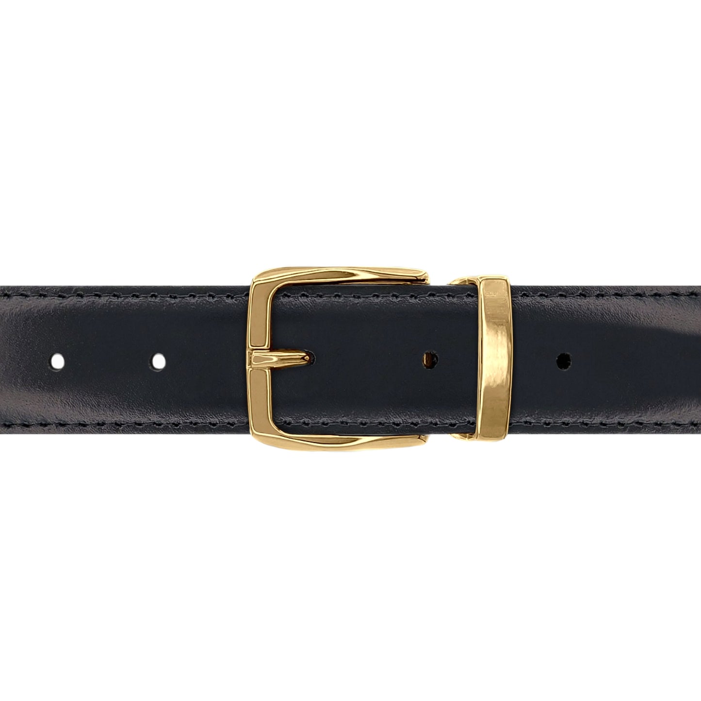 Ceinture 30 mm cuir lisse noir boucle Côme or