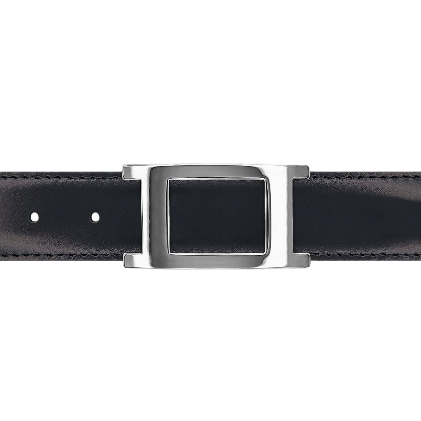 Ceinture 30 mm cuir lisse noir boucle Portofino argent