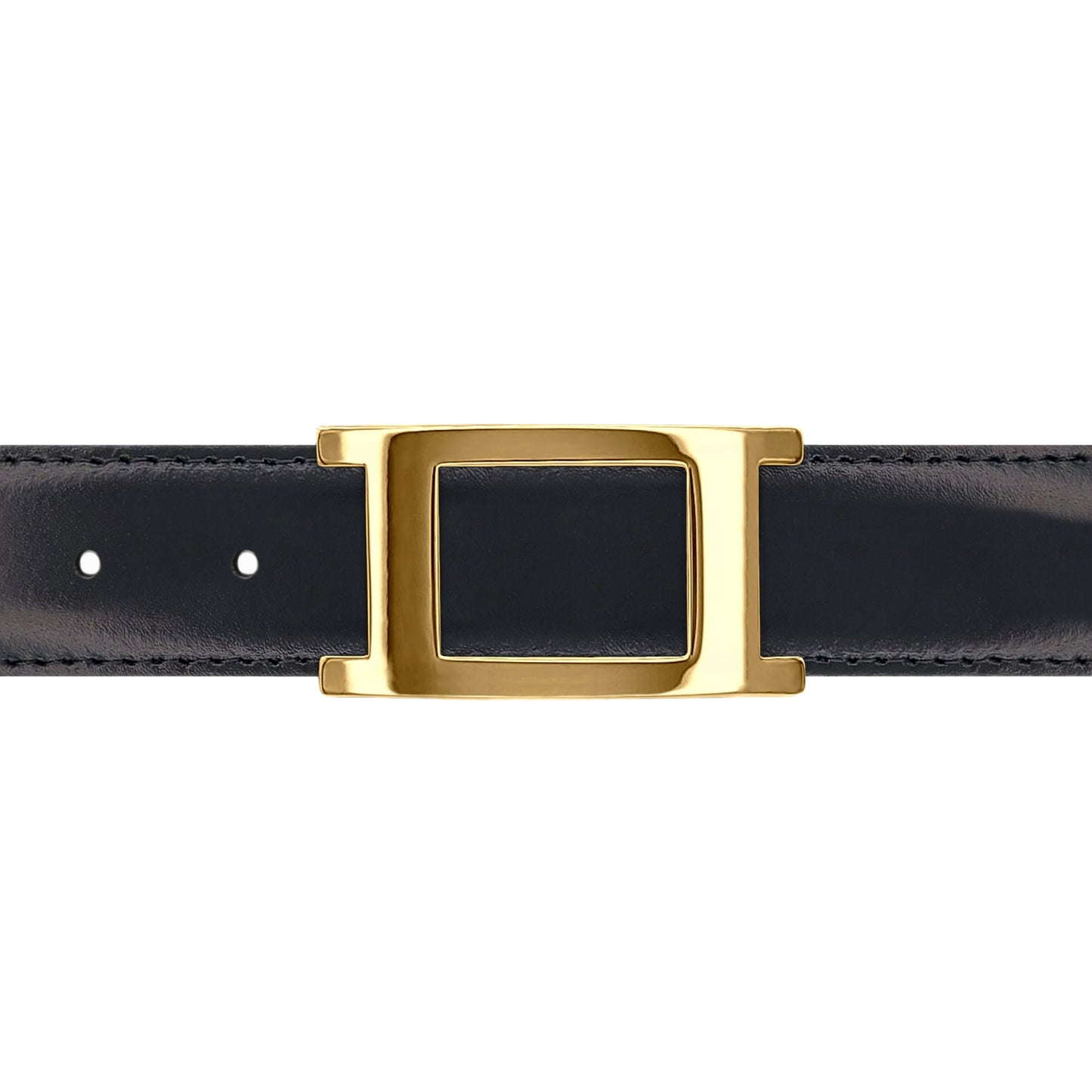 Ceinture 30 mm cuir lisse noir boucle Portofino or