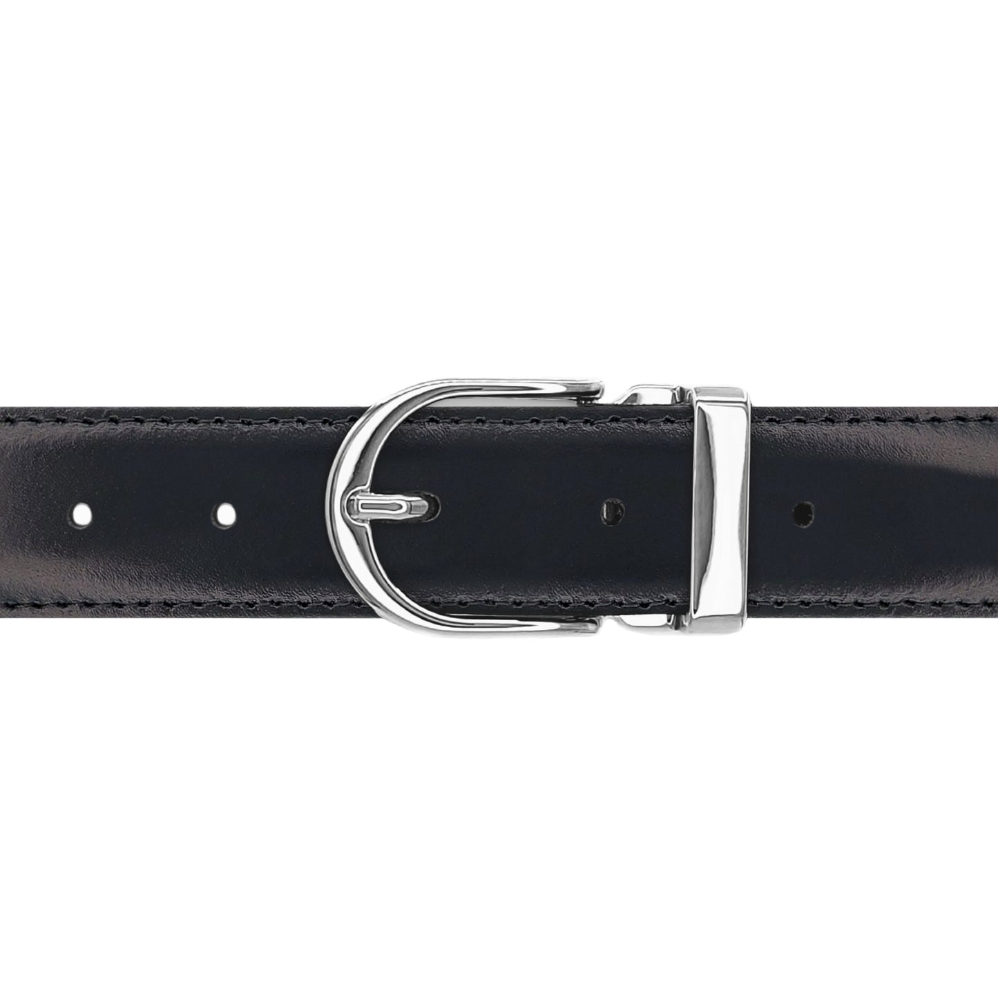 Ceinture 30 mm cuir lisse noir boucle Roma argent