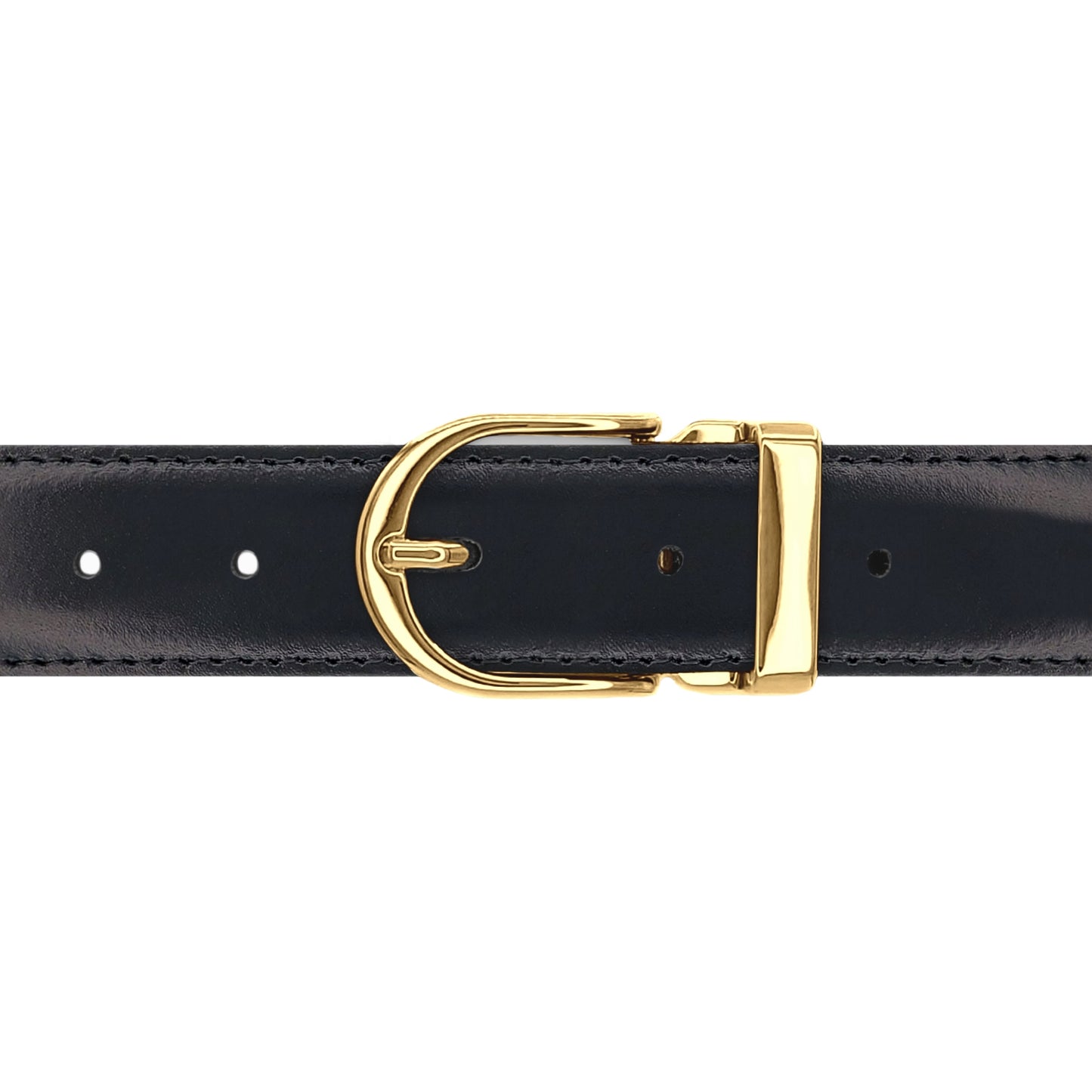 Ceinture 30 mm cuir lisse noir boucle Roma or