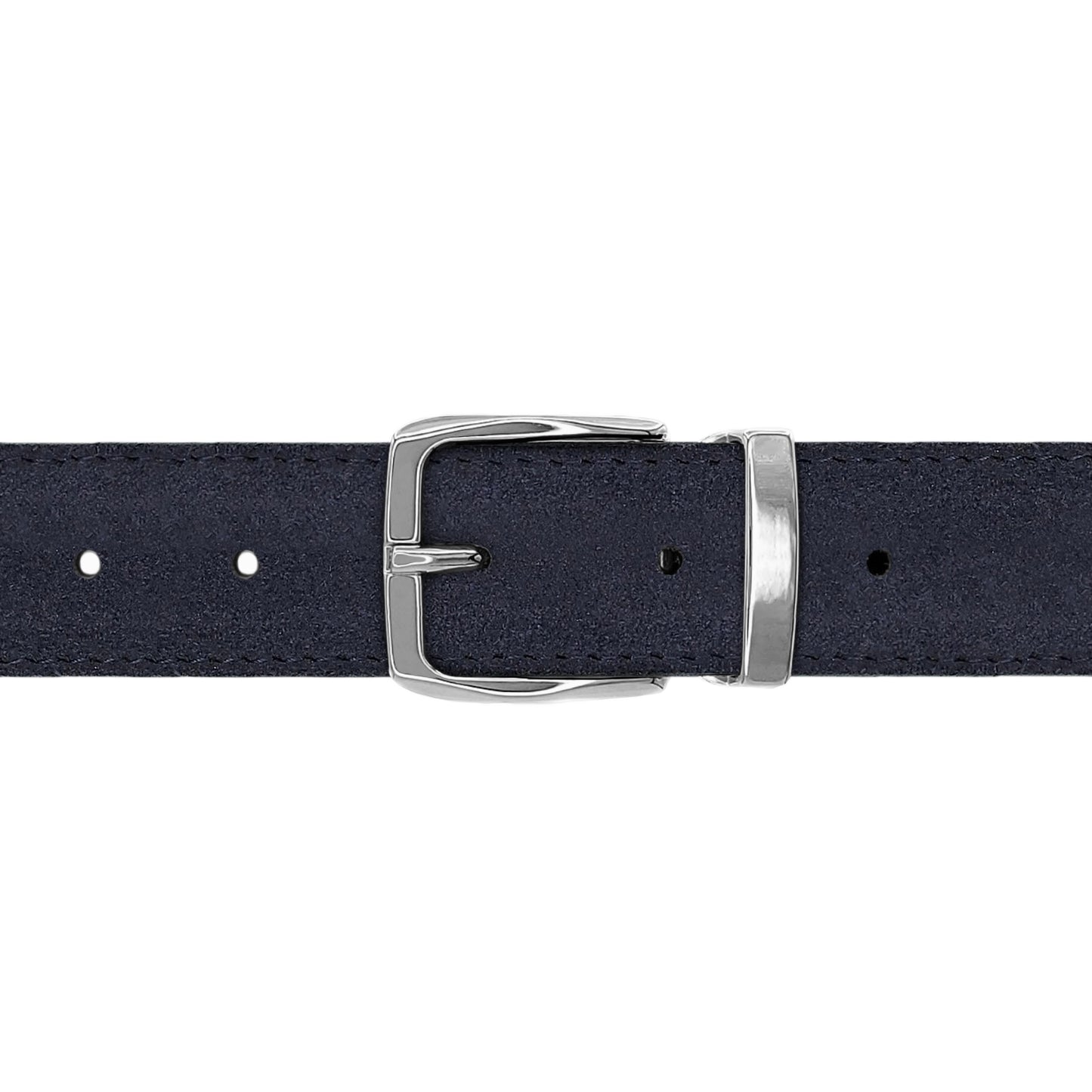 Ceinture 30 mm cuir retourné bleu marine boucle Côme argent