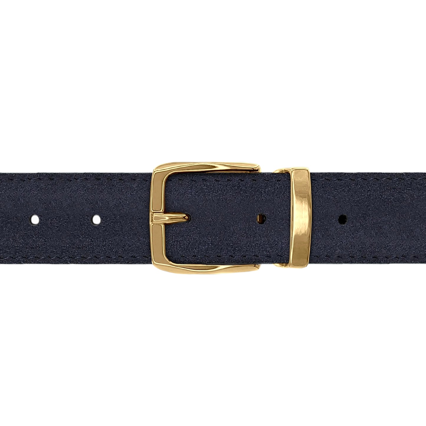 Ceinture 30 mm cuir retourné bleu marine boucle Côme or