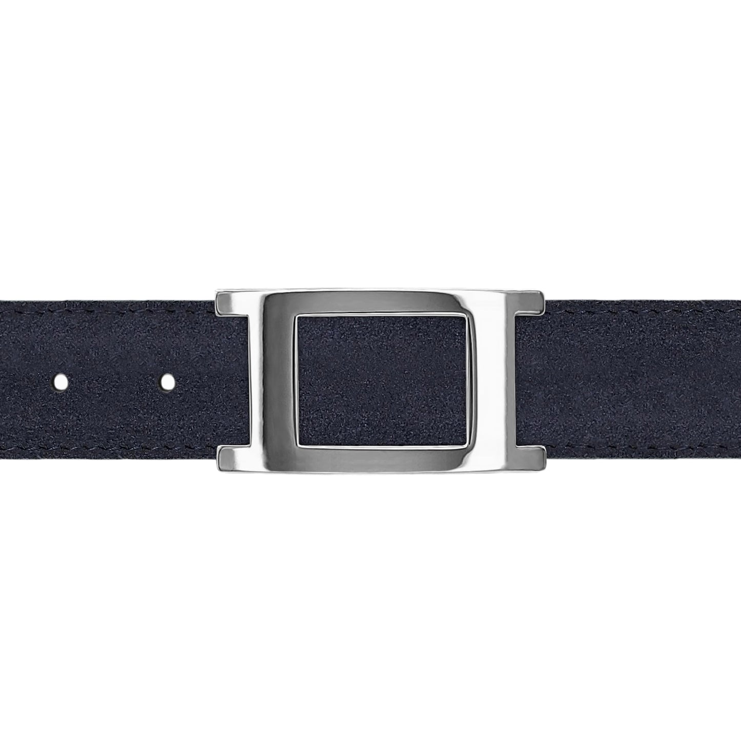 Ceinture 30 mm cuir retourné bleu marine boucle Portofino argent
