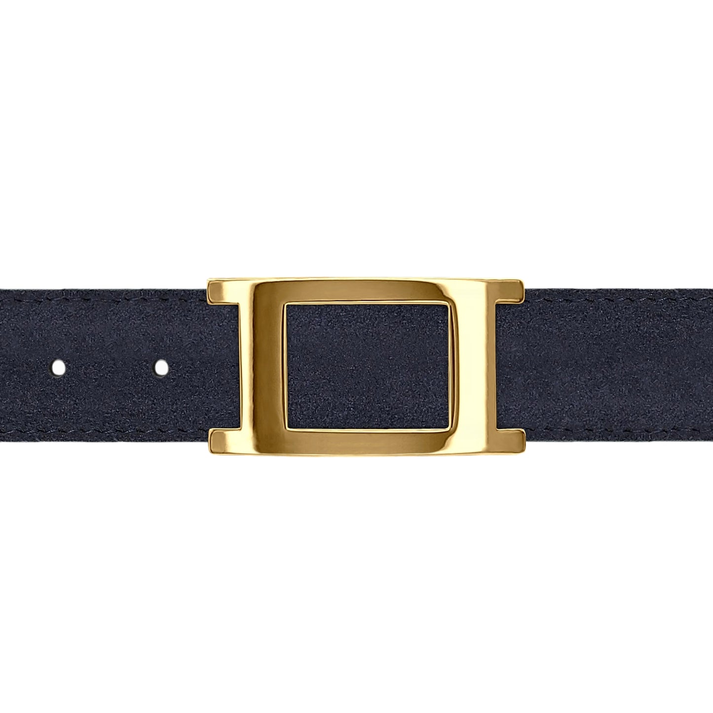 Ceinture 30 mm cuir retourné bleu marine boucle Portofino or