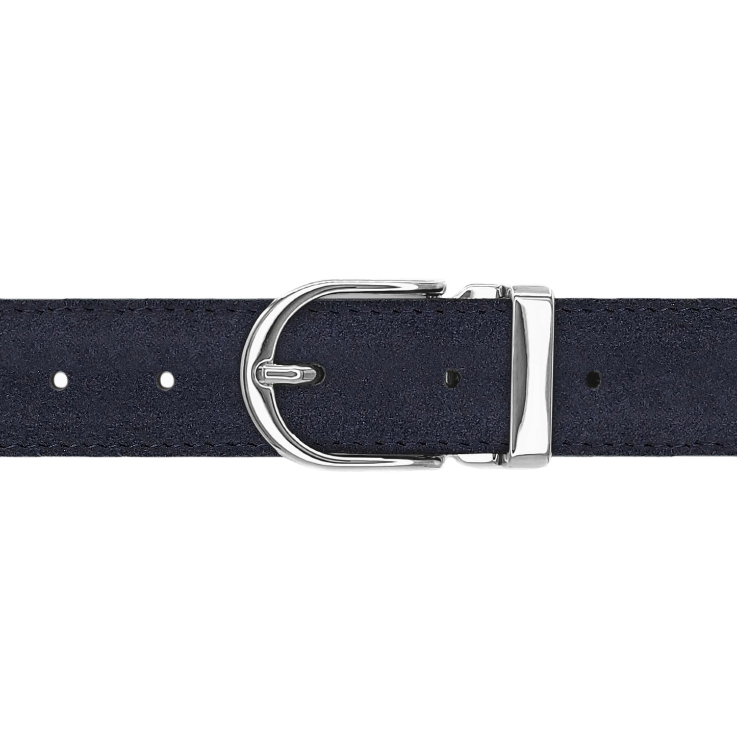 Ceinture 30 mm cuir retourné bleu marine boucle Roma argent