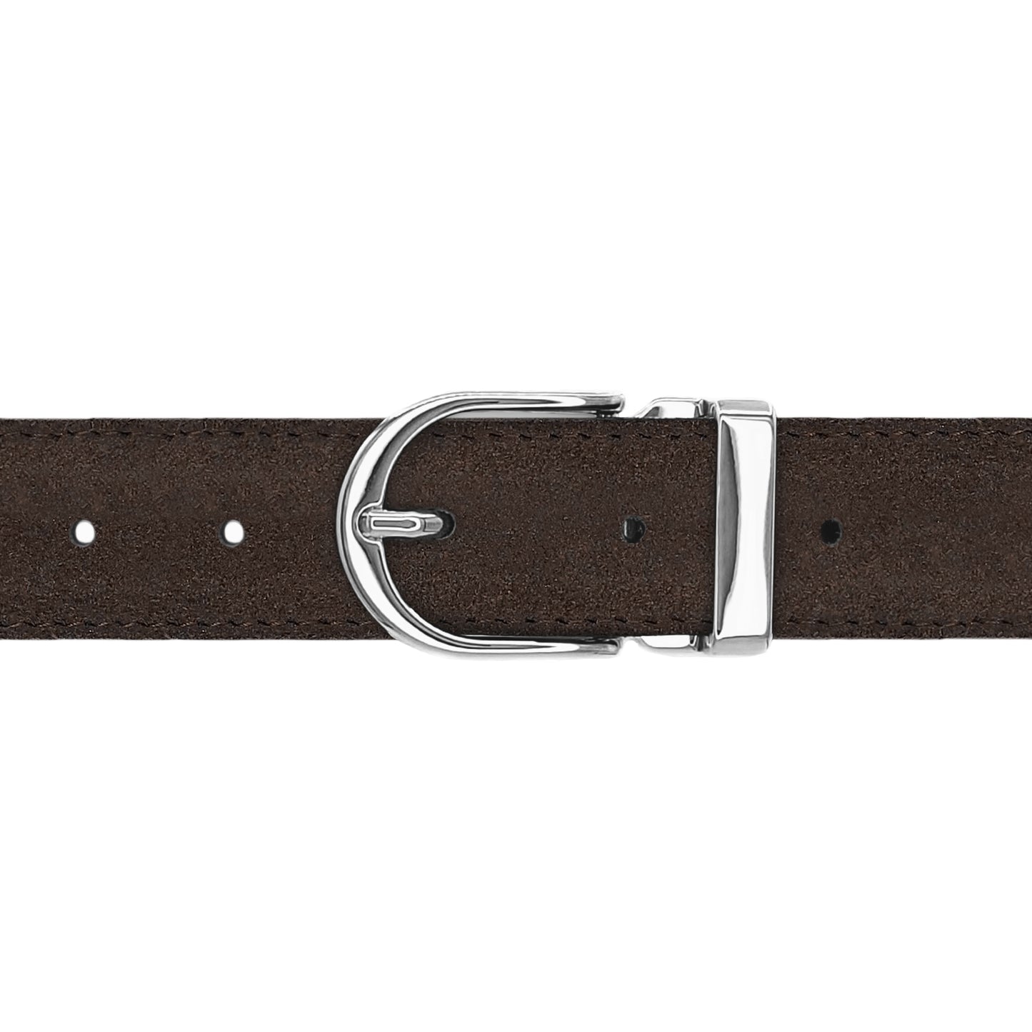 Ceinture 30 mm cuir retourné marron boucle Roma argent