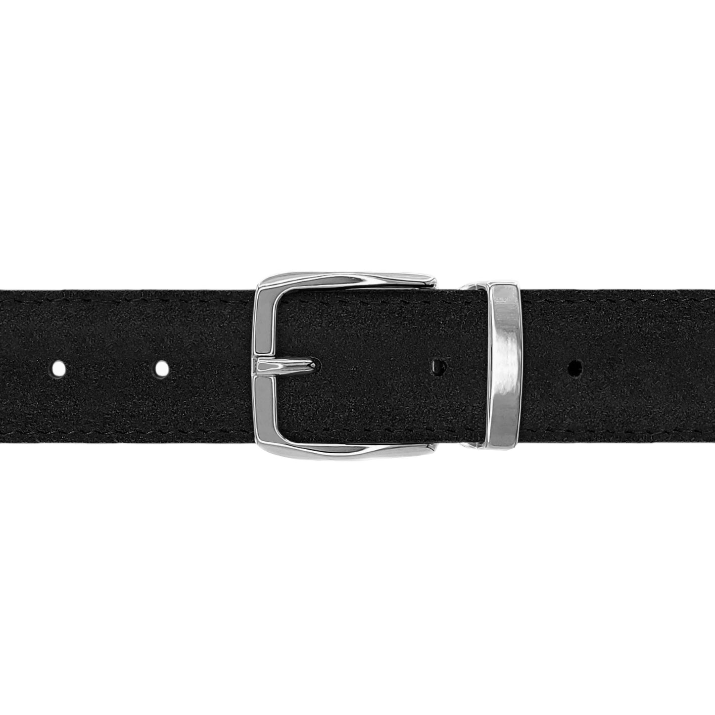 Ceinture 30 mm cuir retourné noir boucle Côme argent