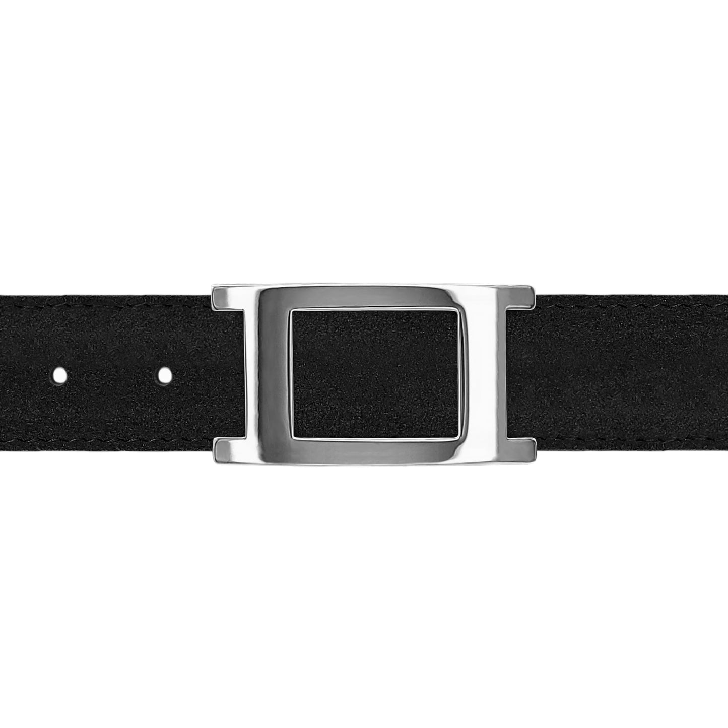 Ceinture 30 mm cuir retourné noir boucle Portofino argent