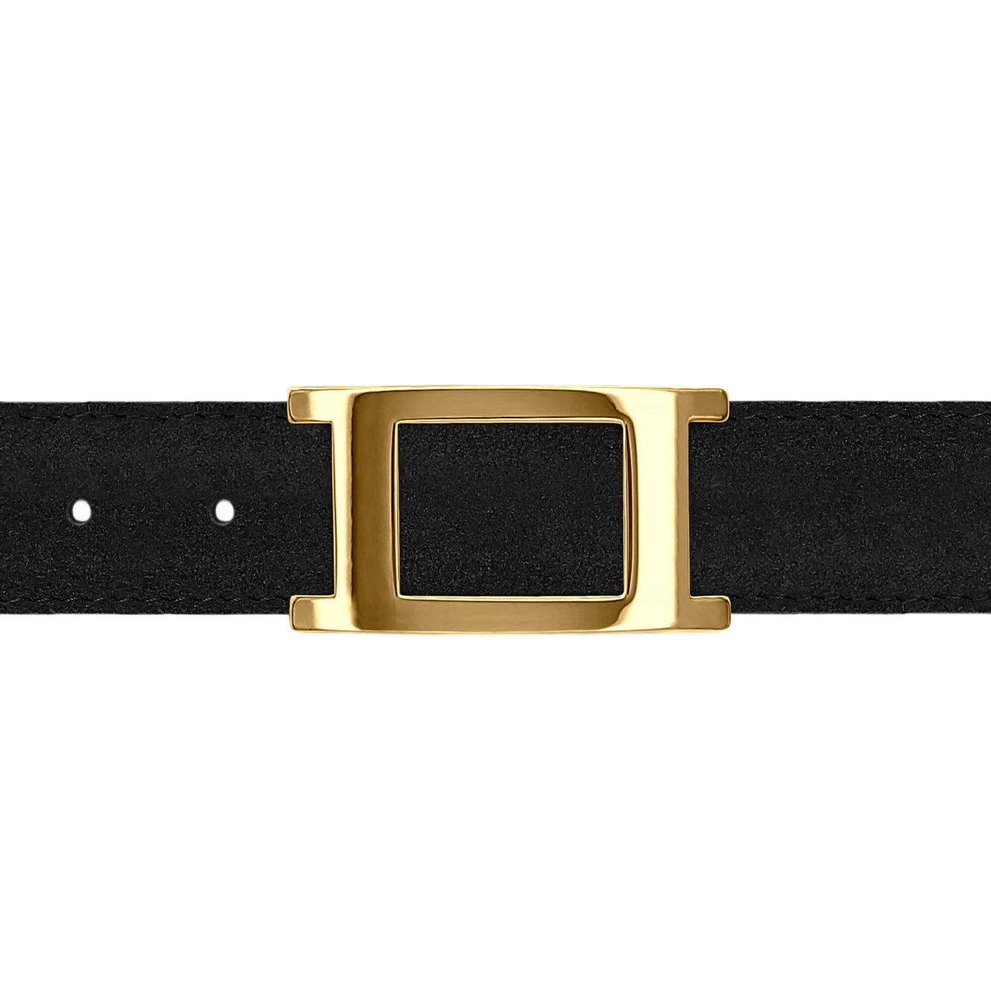 Ceinture 30 mm cuir retourné noir boucle Portofino or