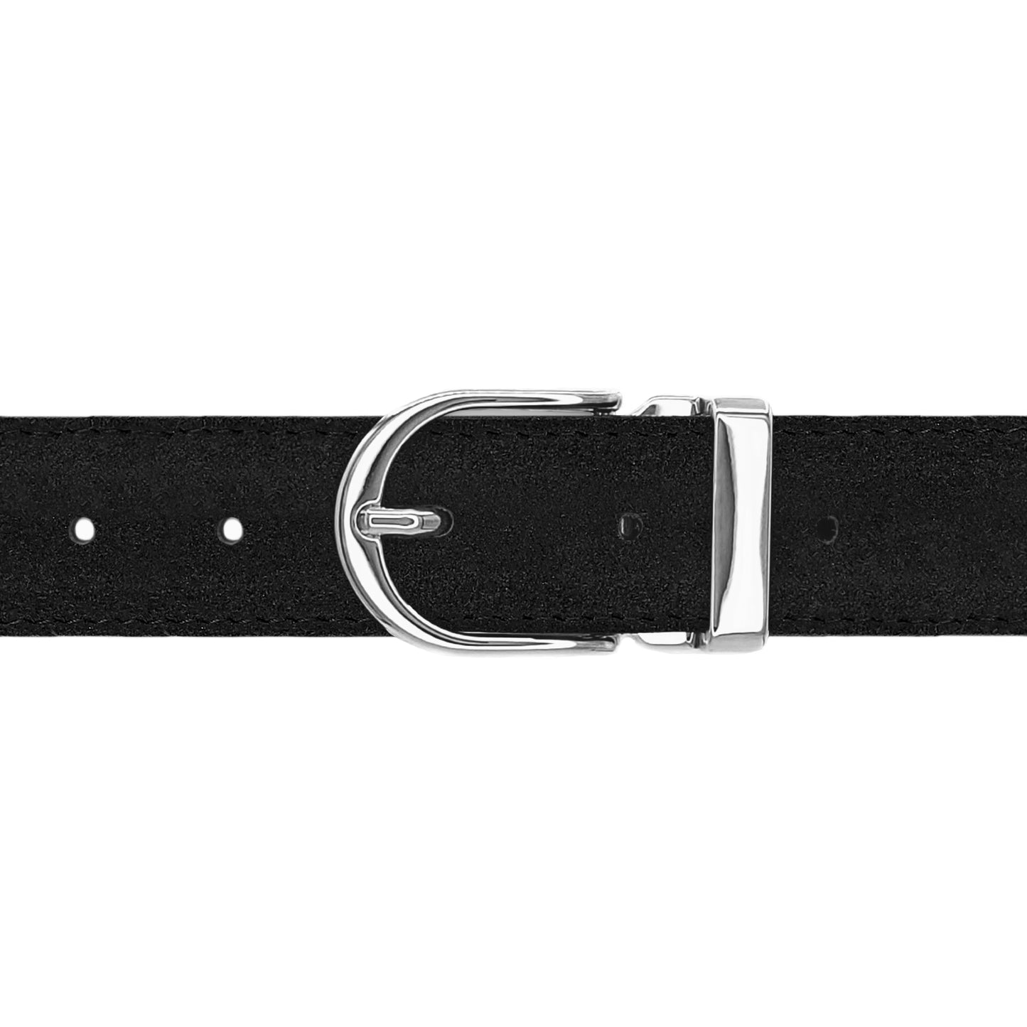 Ceinture 30 mm cuir retourné noir boucle Roma argent