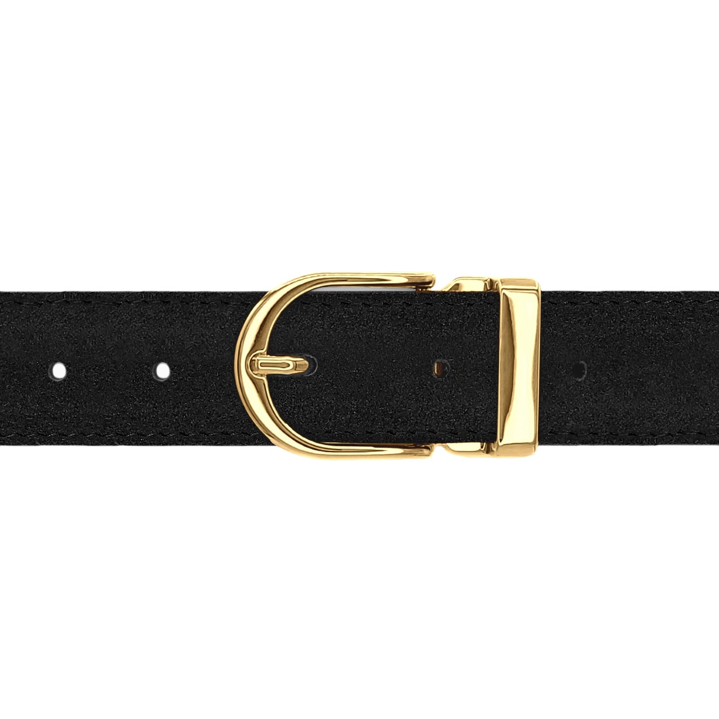 Ceinture 30 mm cuir retourné noir boucle Roma or