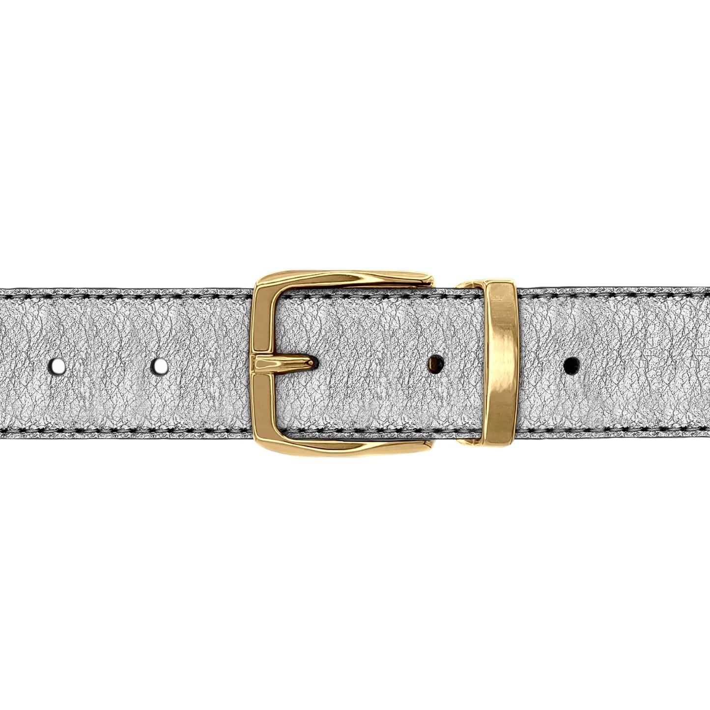 Ceinture 30 mm cuir souple argent boucle Côme or