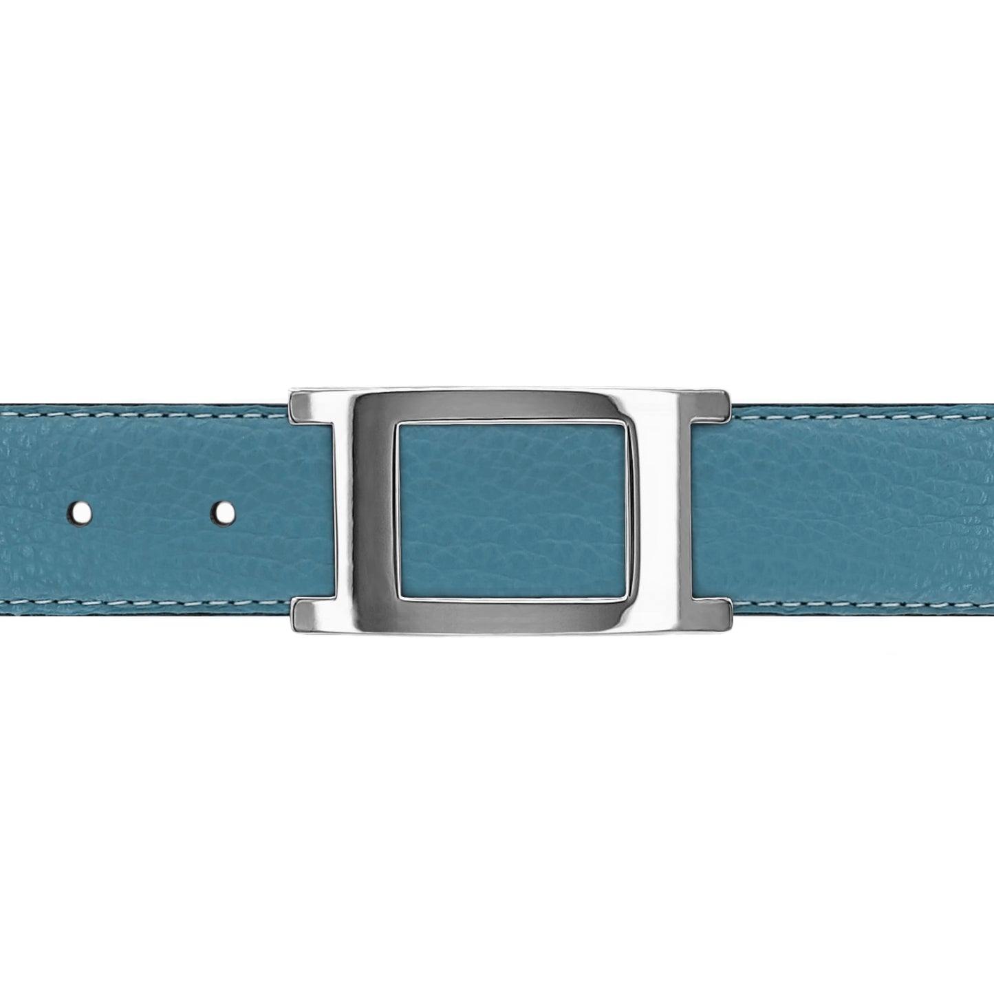 Ceinture 30 mm cuir souple bleu ciel boucle Portofino argent