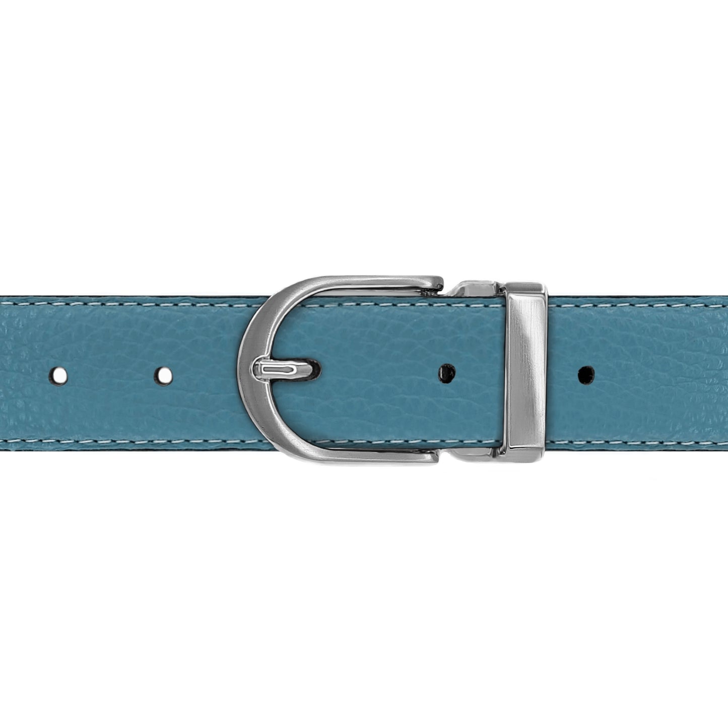 Ceinture 30 mm cuir souple bleu ciel boucle Roma mate