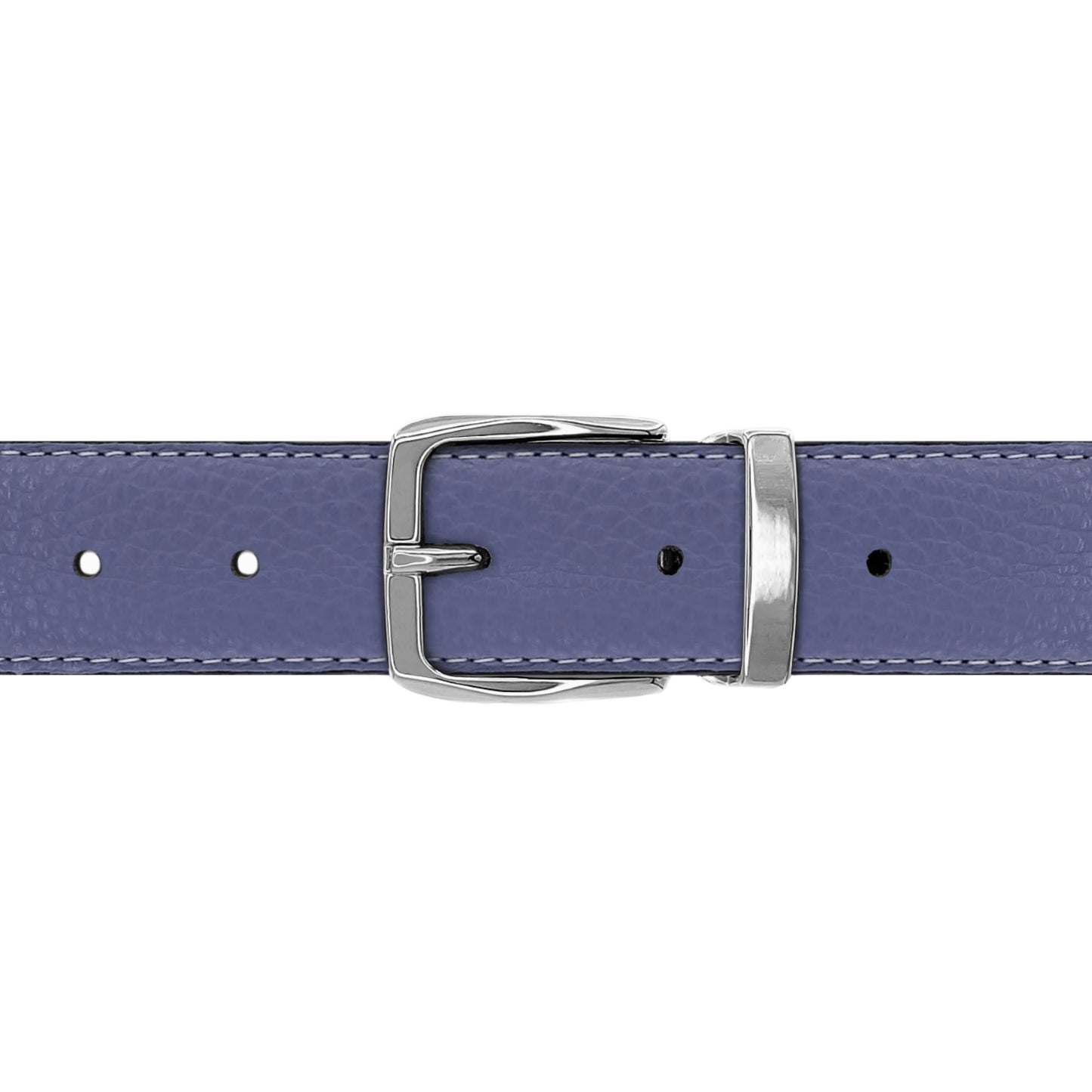 Ceinture 30 mm cuir souple bleu lavande boucle Côme argent