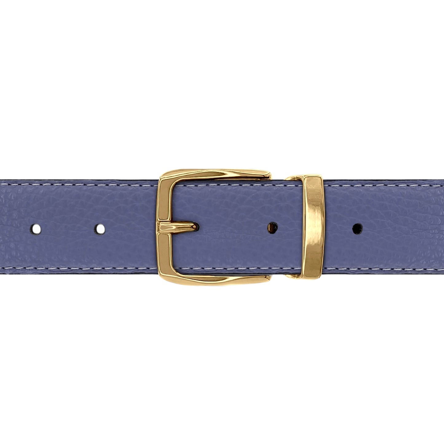 Ceinture 30 mm cuir souple bleu lavande boucle Côme or