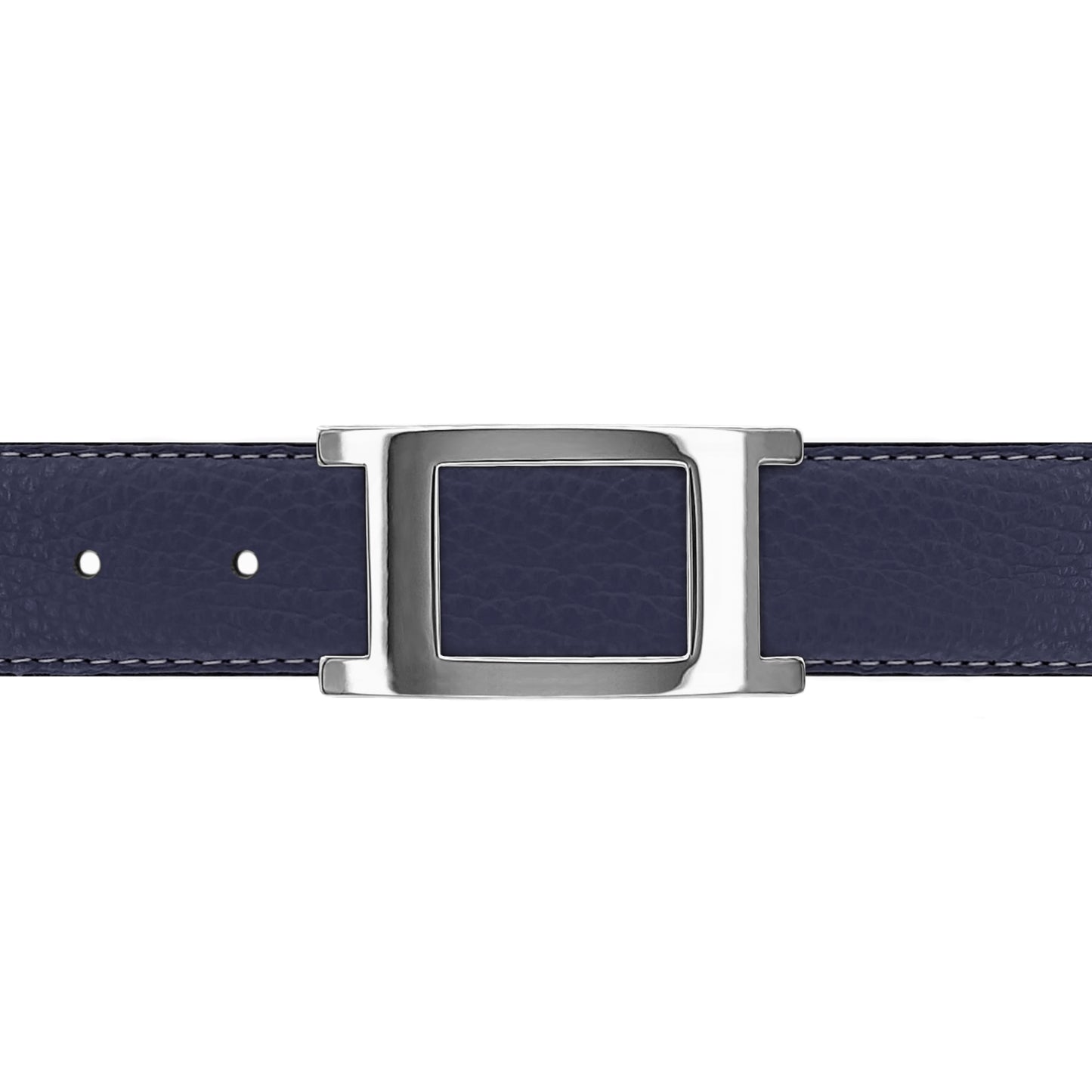 Ceinture 30 mm cuir souple bleu marine boucle Portofino argent