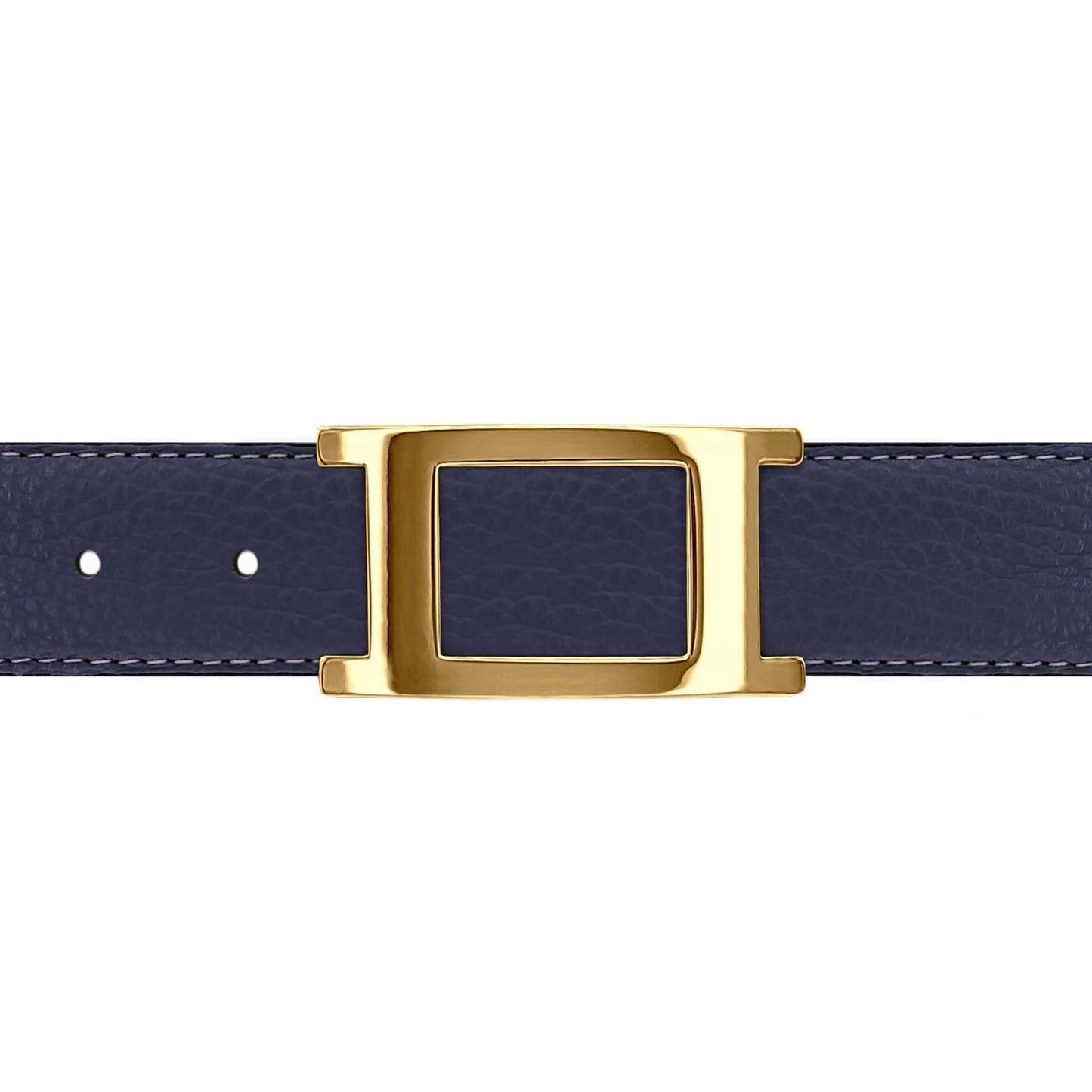 Ceinture 30 mm cuir souple bleu marine boucle Portofino or