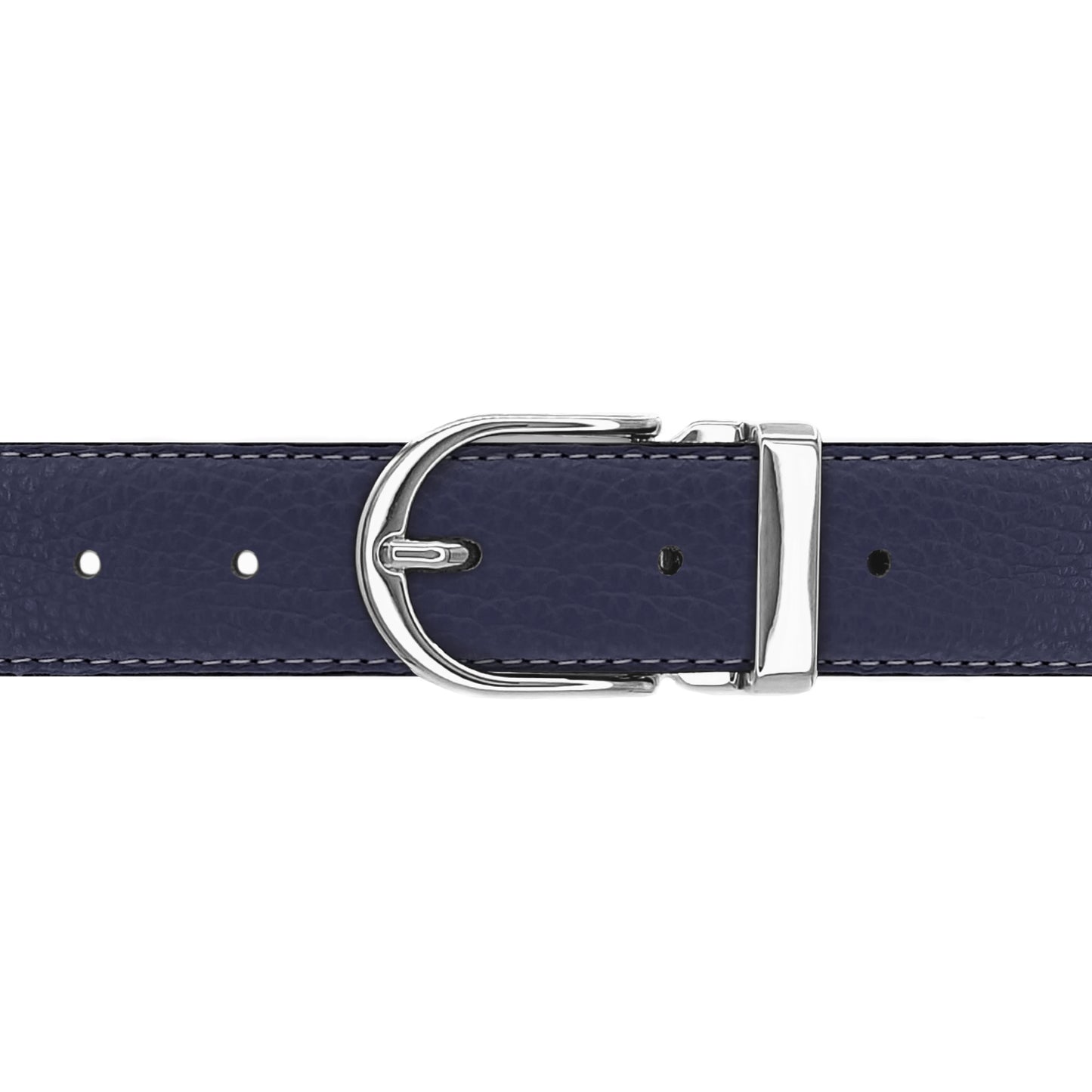 Ceinture 30 mm cuir souple bleu marine boucle Roma argent