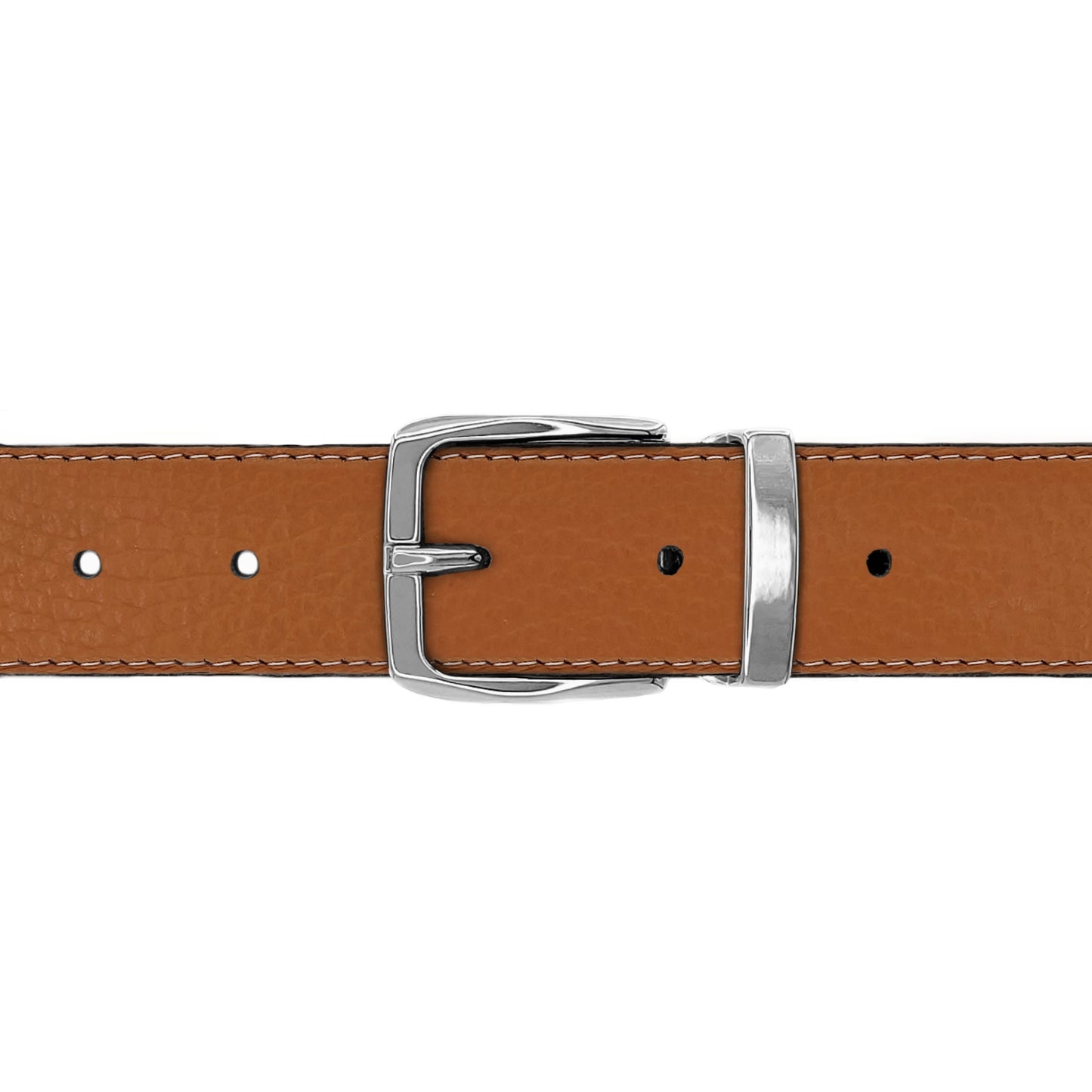 Ceinture 30 mm cuir souple cognac boucle Côme argent