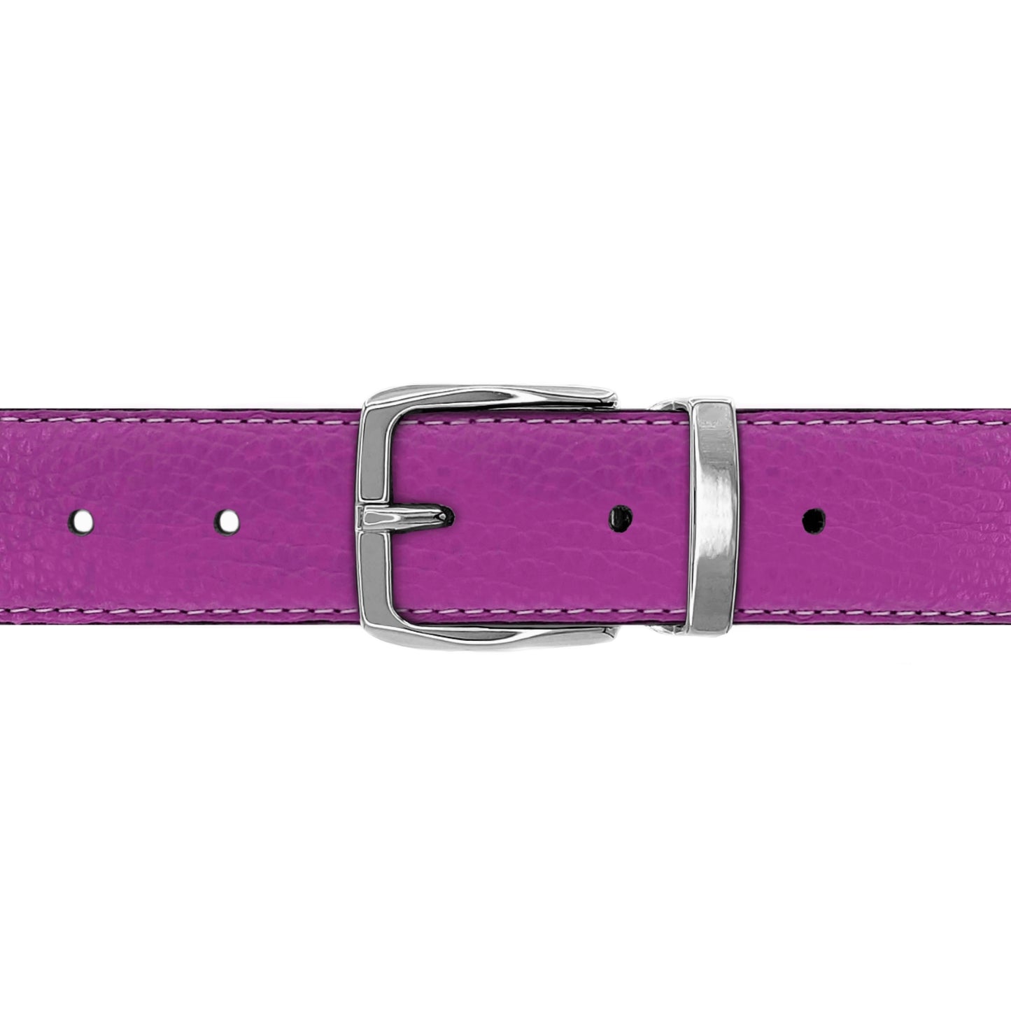 Ceinture 30 mm cuir souple framboise boucle Côme argent