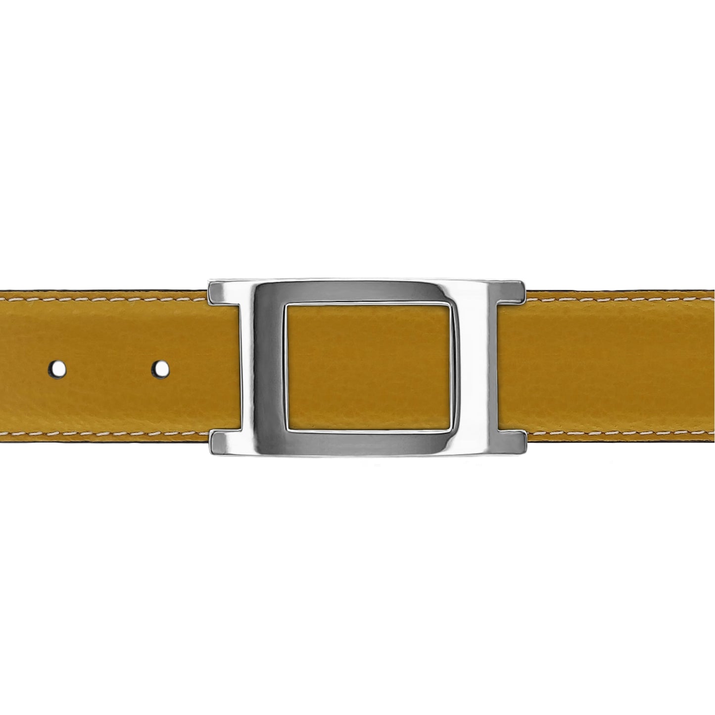 Ceinture 30 mm cuir souple jaune moutarde boucle Portofino argent