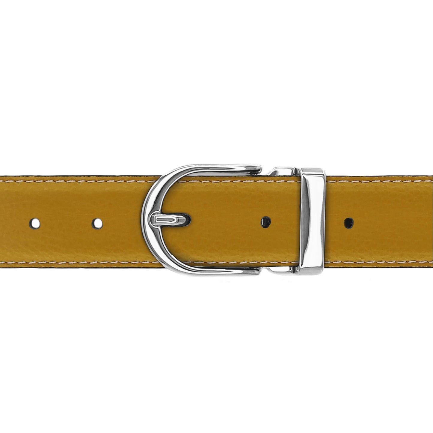 Ceinture 30 mm cuir souple jaune moutarde boucle Roma argent