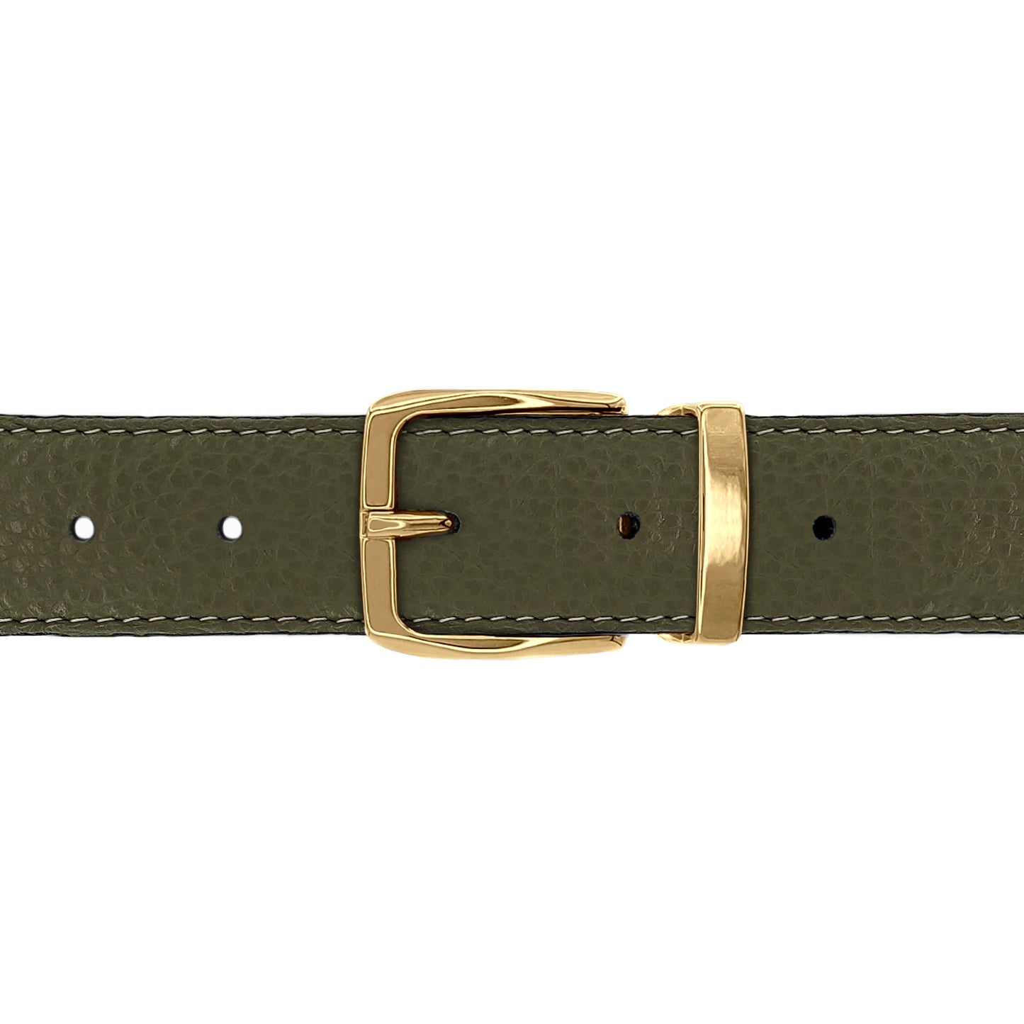 Ceinture 30 mm cuir souple kaki boucle Côme or