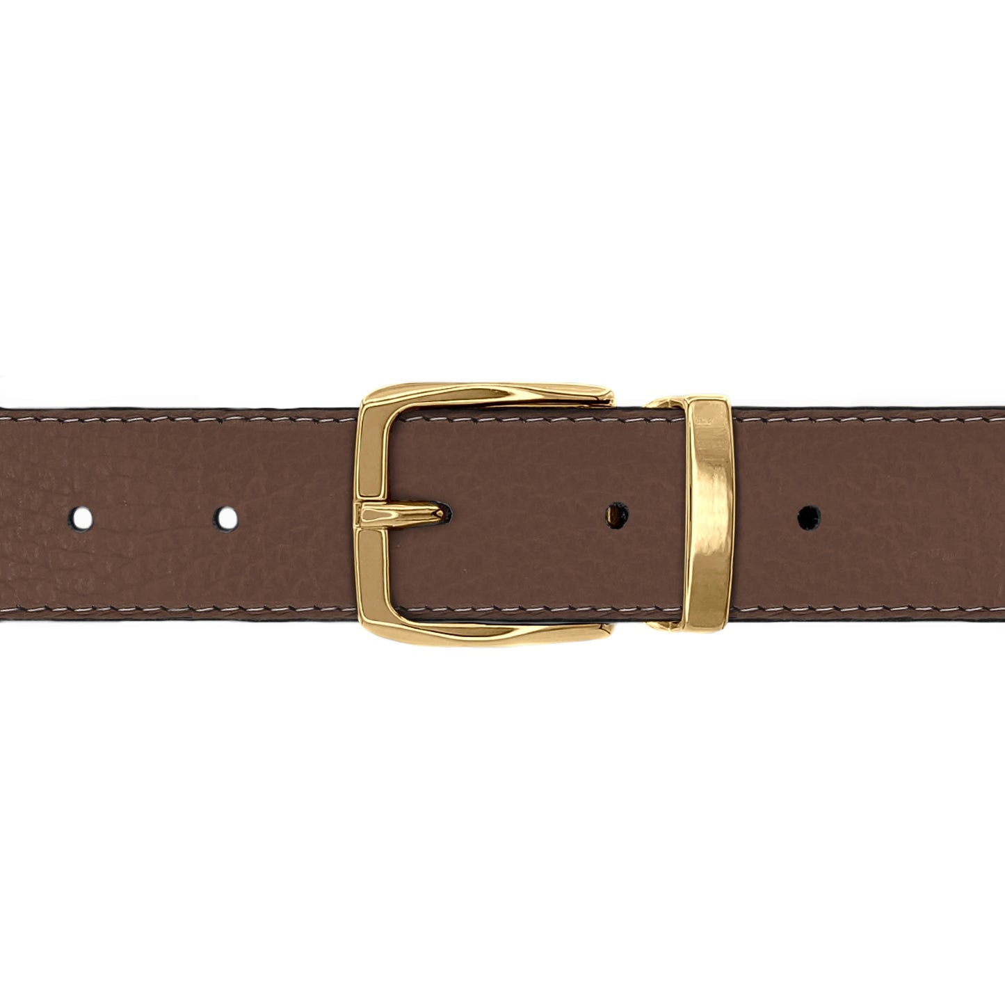 Ceinture 30 mm cuir souple marron boucle Côme or
